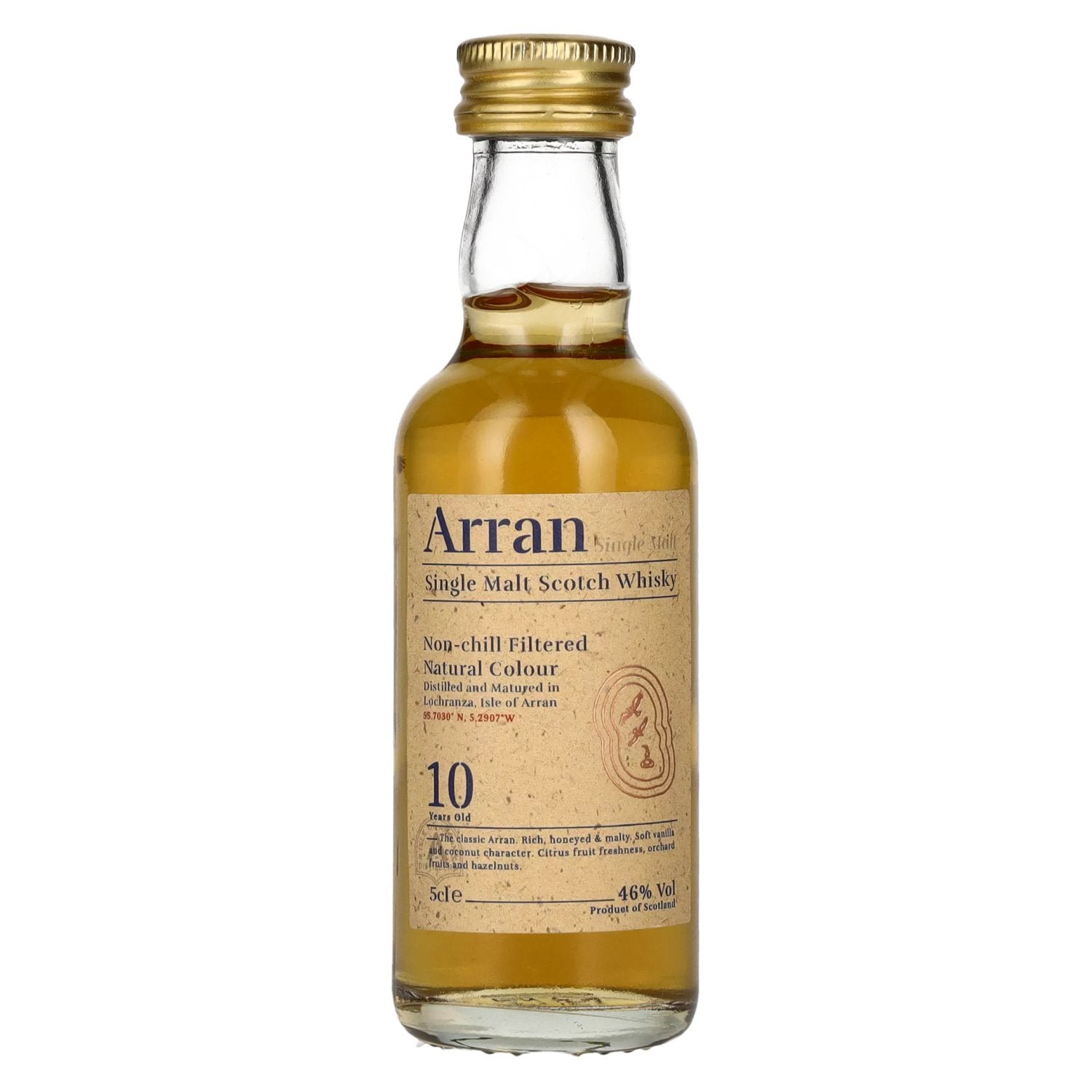 05d01adbcaa7698862f07dc4aa7bfedb52cebc9990f6b73a01637e3ff9f2e50b.jpg Arran 10 Years Old Single Malt Scotch Whisky 46% Vol. 0,05l - Image 1