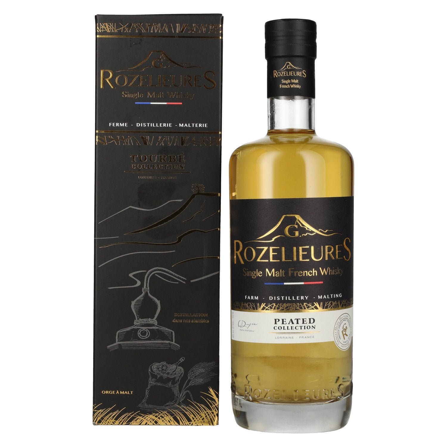 06a7d32d5f34ae28cc85acedd3e083f7aa22c903054f979bd265f169b6141cfc.jpg G. Rozelieures TOURBÉ (PEATED) COLLECTION Single Malt Whisky 46% Vol. 0,7l in gift box - Image 1