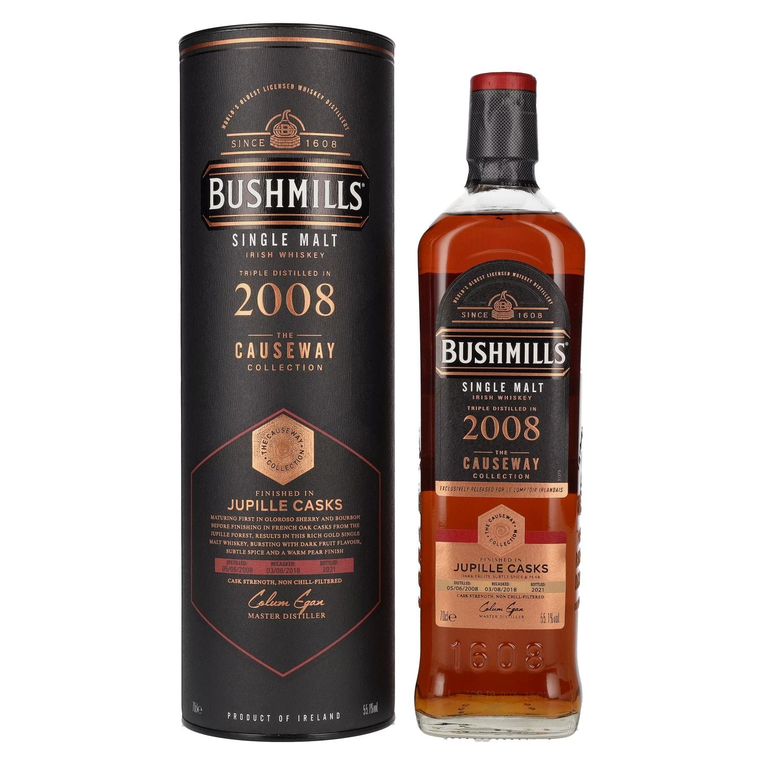 0883c3474b97c5026e9cb4ea4030d9d12e1a4632b04887b72a06c0be95494e53.jpg Bushmills THE CAUSEWAY COLLECTION Single Malt Irish Whisky Jupille Casks 2008 55,1% Vol. 0,7l in gift box - Image 1