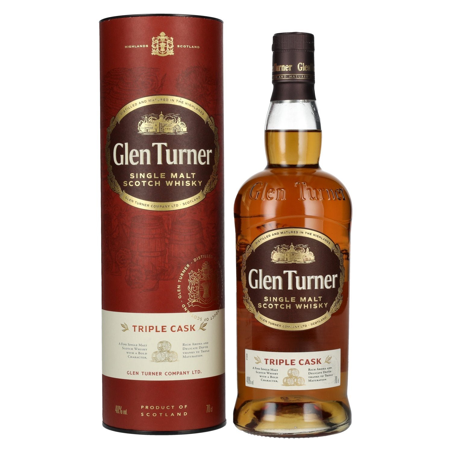 1076cbfbab9ff290152ebebad0271df5ec8d4ead927cc2796f2e4a8b43790f5c.jpg Glen Turner TRIPLE CASK Single Malt Scotch Whisky 40% Vol. 0,7l in gift box - Image 1