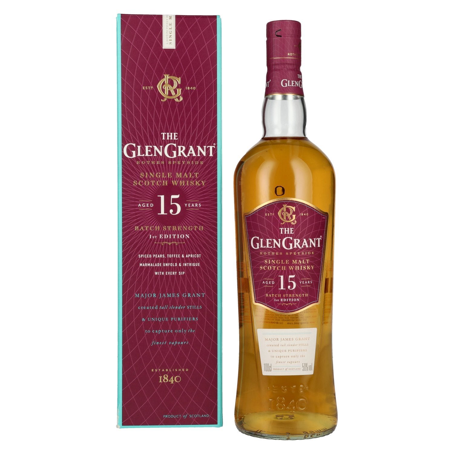122dda0166b2eba5515186521f50303c6c37e80fb7def605b12729141d45b2d2.jpg Glen Grant 15 Years Old BATCH STRENGTH Single Malt Whisky 50% Vol. 1l in gift box - Image 1