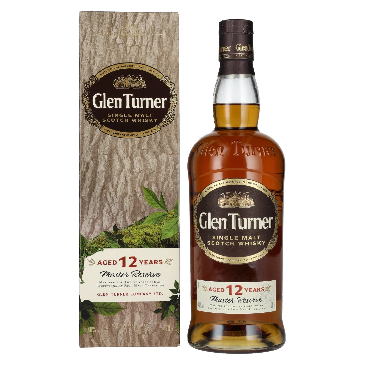 17eee2bd72c49c3af22409f8e056440c4b1c8e3b2cf7219c077e417b8a600d54.jpg Glen Turner Whisky 12 Years Old Master Reserve Single Malt Scotch Whisky 40% Vol. 0,7l in gift box - Image 1