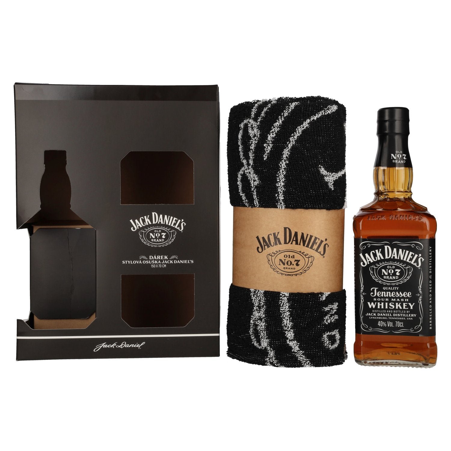 1814b2e98a46a21cbad7cea949b73b54224729d139d9844fdf90ea925d70db5e.jpg Jack Daniel's Tennessee Whiskey 40% Vol. 0,7l in gift box with towel - Image 1