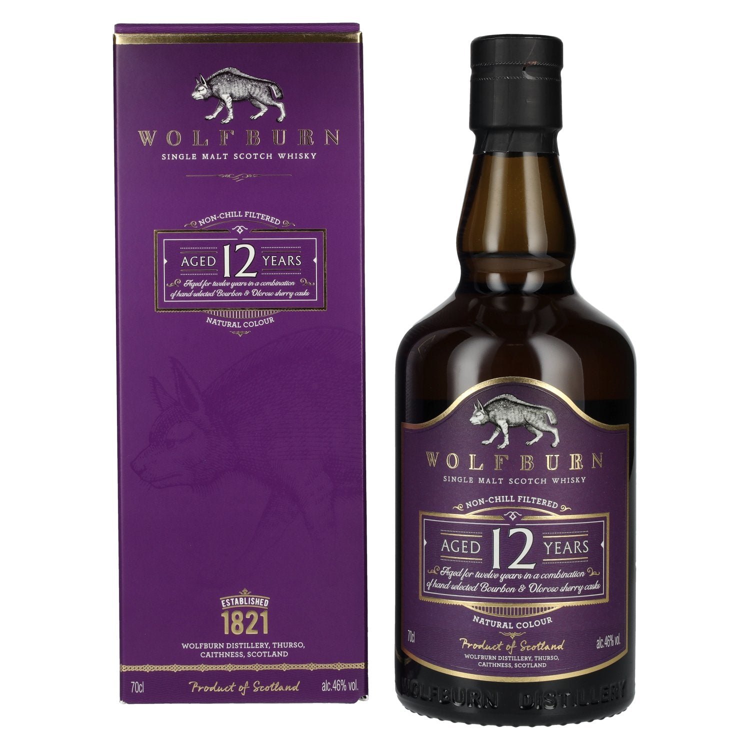 1c0ef7b92fc16261bb73a45f0b8af3de573333a32dfbf68a840bcfbf222c65a2.jpg Wolfburn 12 Years Old Single Malt Scotch Whisky 46% Vol. 0,7l in gift box - Image 1