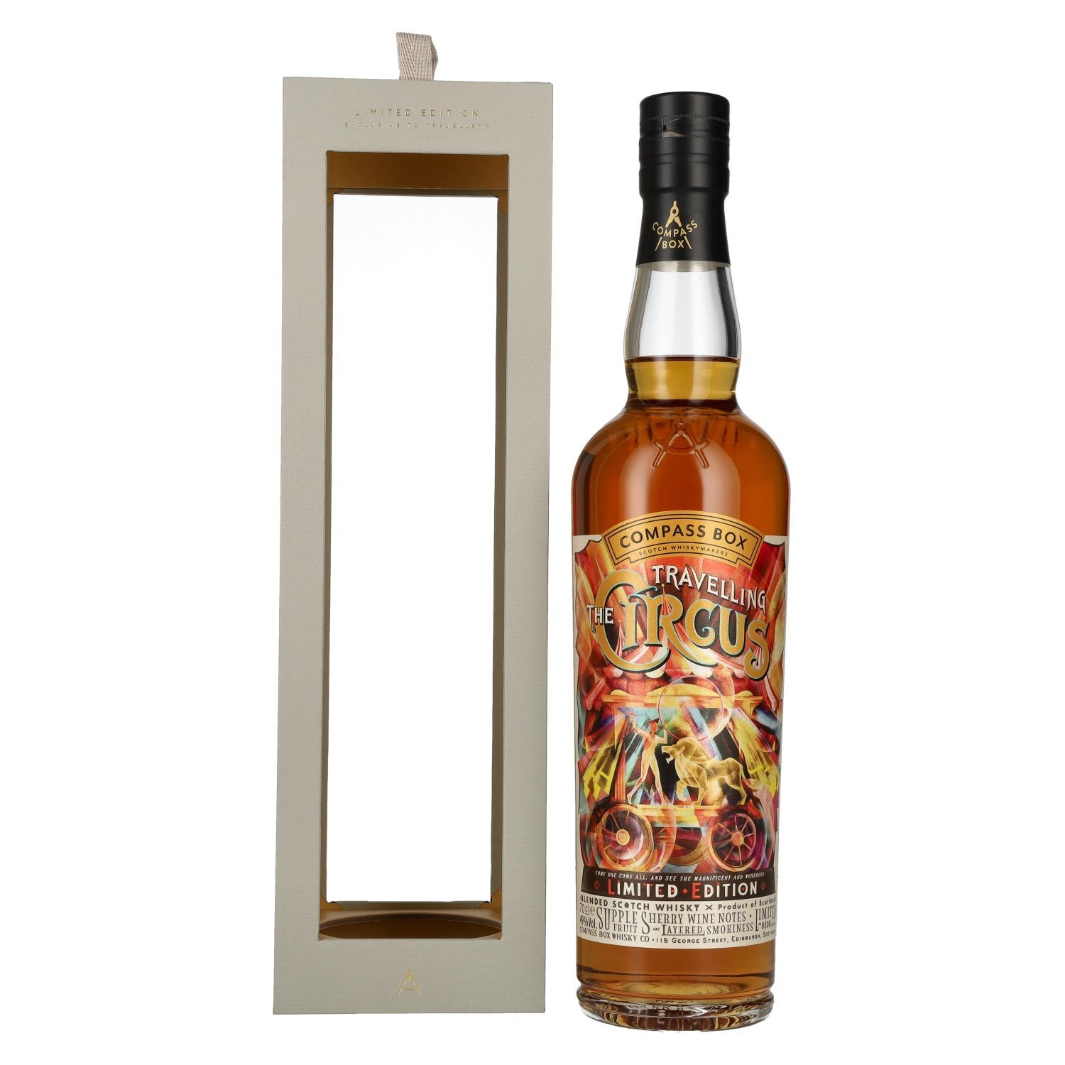 1c76b33960fd21b132871f8a1b6bf5c2b4d91702ff6831ac22b63c3348f16d83.jpg Compass Box TRAVELLING CIRCUS Blended Malt Limited Edition 49% Vol. 0,7l in gift box - Image 1