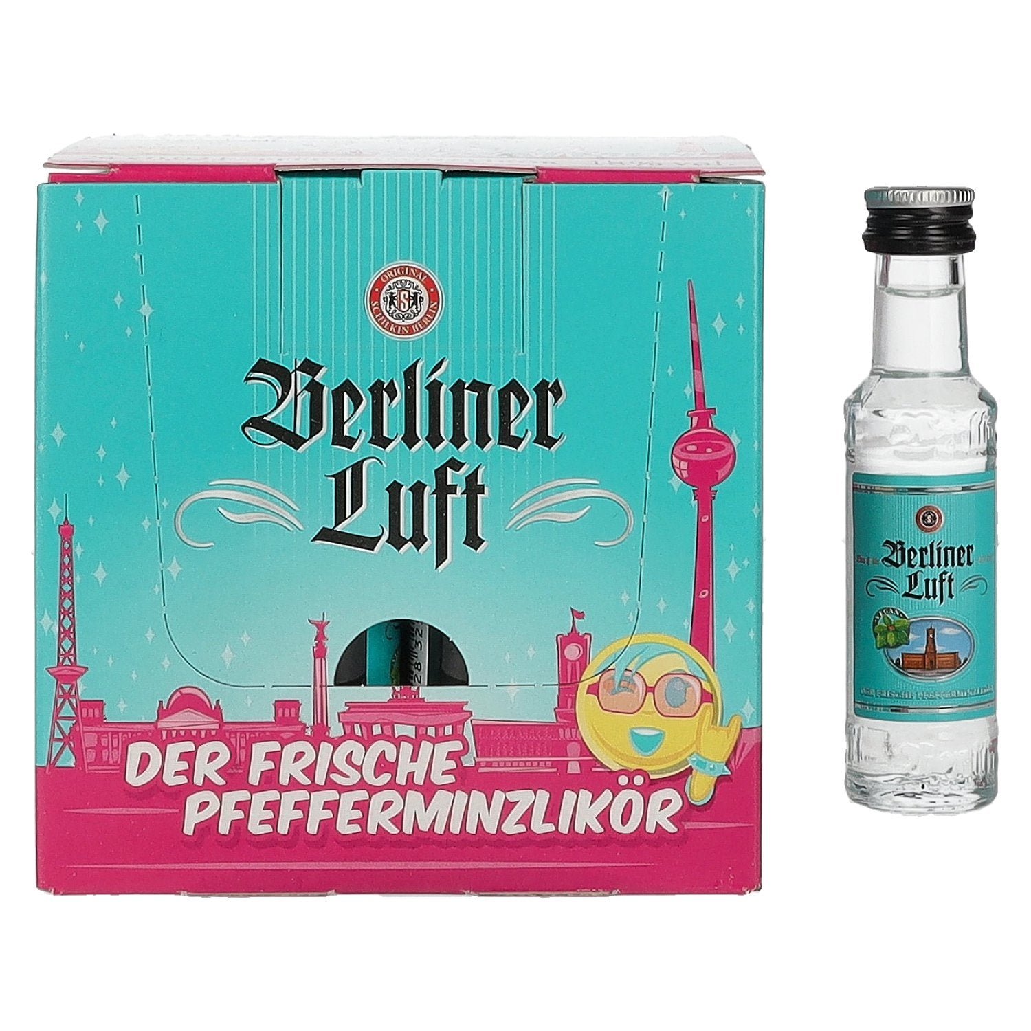 1d5c74eeeb3ba79b326006db01f85b0d46c0438b13c9d8b11bfd4e92f4fa3fb9.jpg Berliner Luft THE FRESH peppermint liqueur 18% Vol. 24x0,02l - Image 1