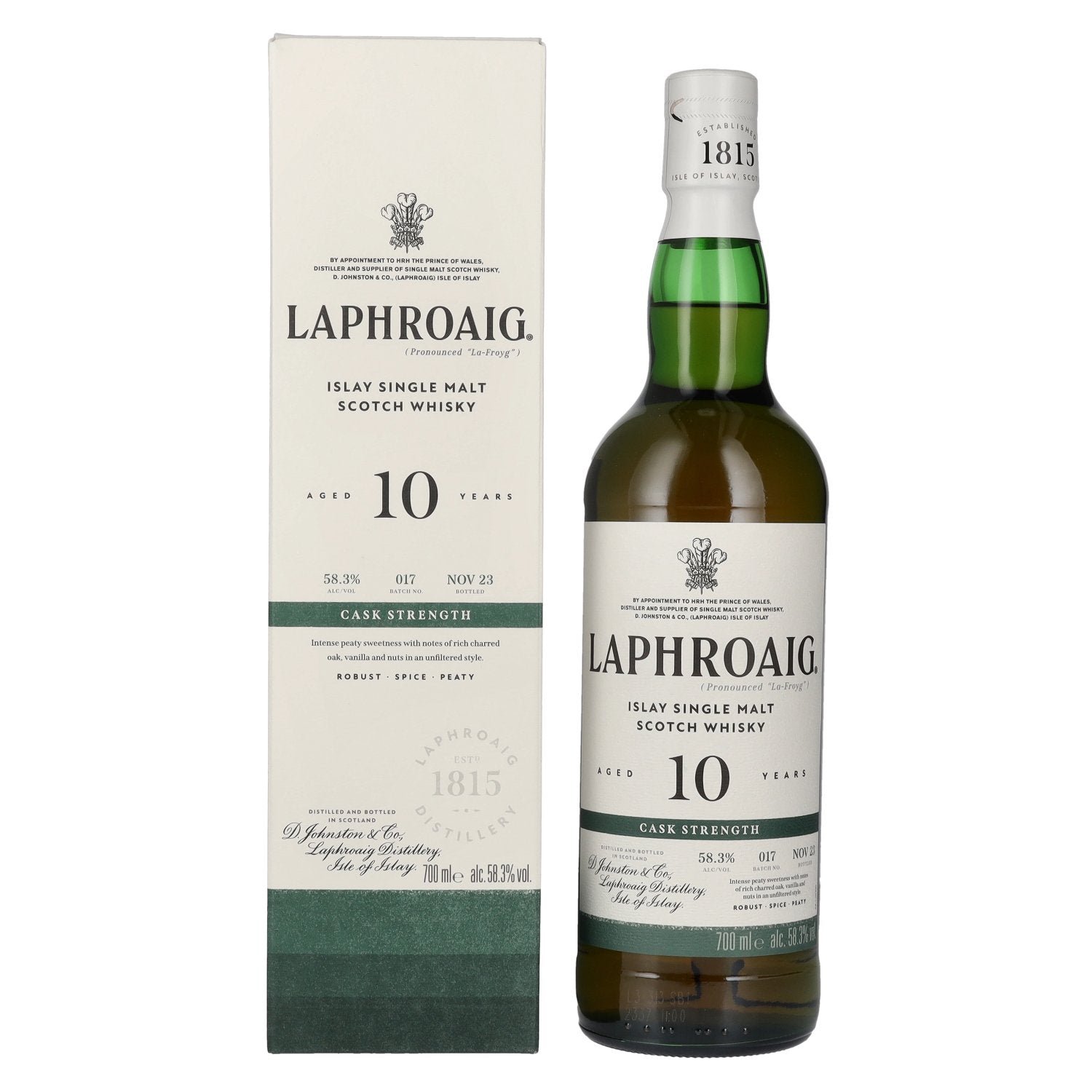 232505b58d4e308e8f6a56d5d4dada5080028e1bd95ba11eacc407418f58dc6a.jpg Laphroaig 10 Years Old Cask Strength Batch 17 58,3% Vol. 0,7l in gift box - Image 1