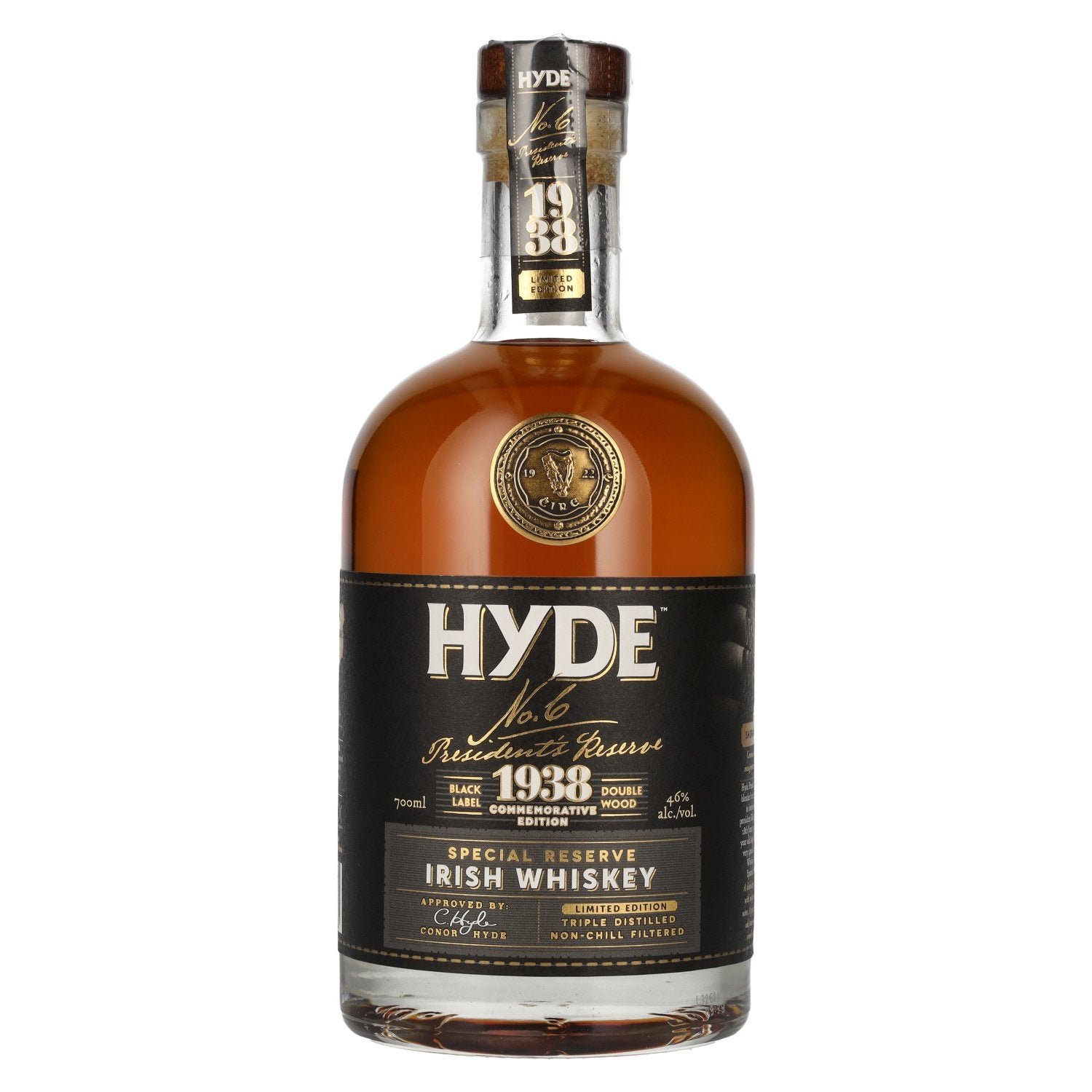 2d7d36c1e12a3f628a7bed01e4473705b855a920121b71e9a600a8e0060c269e.jpg Hyde No.6 PRESIDENT'S RESERVE 1938 Commemorative Edition Special Reserve 46% Vol. 0,7l - Image 1