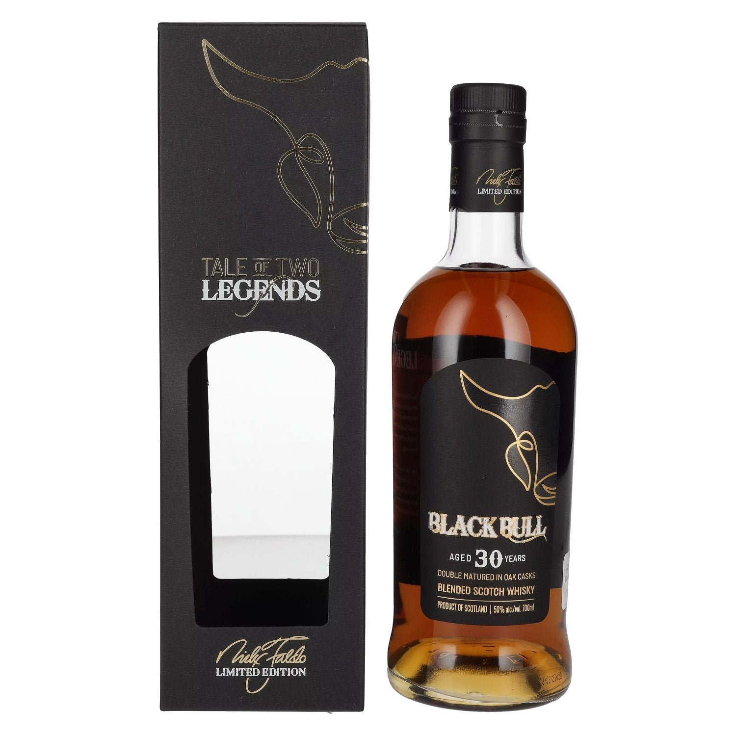 37835fd25527b54ea3da28ceb52eff8b5e61be5ac77e41aa339022a34914dd01.jpg Black Bull 30 Years Old Double Matured Nick Faldo Limited Edition 50% Vol. 0,7l in gift box - Image 1