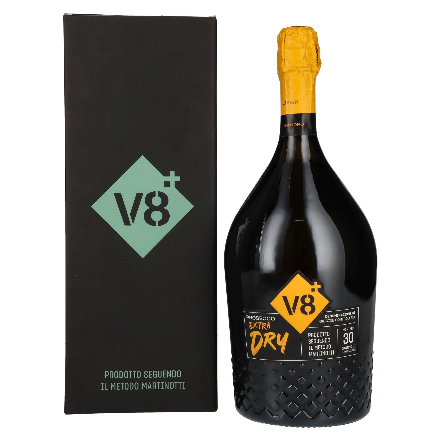 398ee040e2da226b0d540ff2a3c621c839a7a89ca6dd67dc5134062a958337b9-1.jpg V8+ SANDRO Prosecco Extra Dry DOC 11% Vol. 1.5l in gift box - Image 1