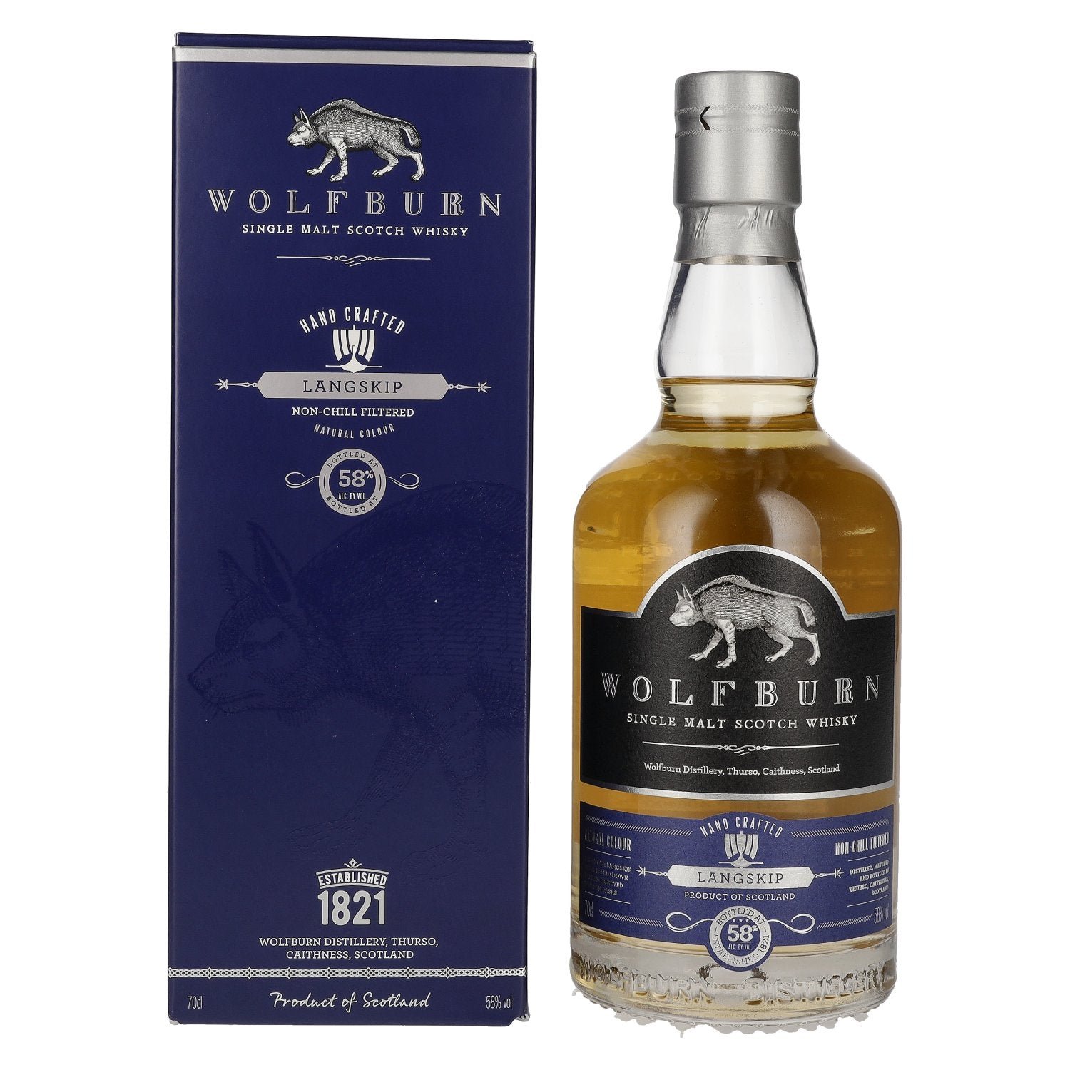 3e5cd85f7e1e9d153b9114513a933c7d1d98adec7f5da44a1543f733612fb3ac.jpg Wolfburn LANGSKIP Single Malt Scotch Whisky 58% Vol. 0,7l in gift box - Image 1