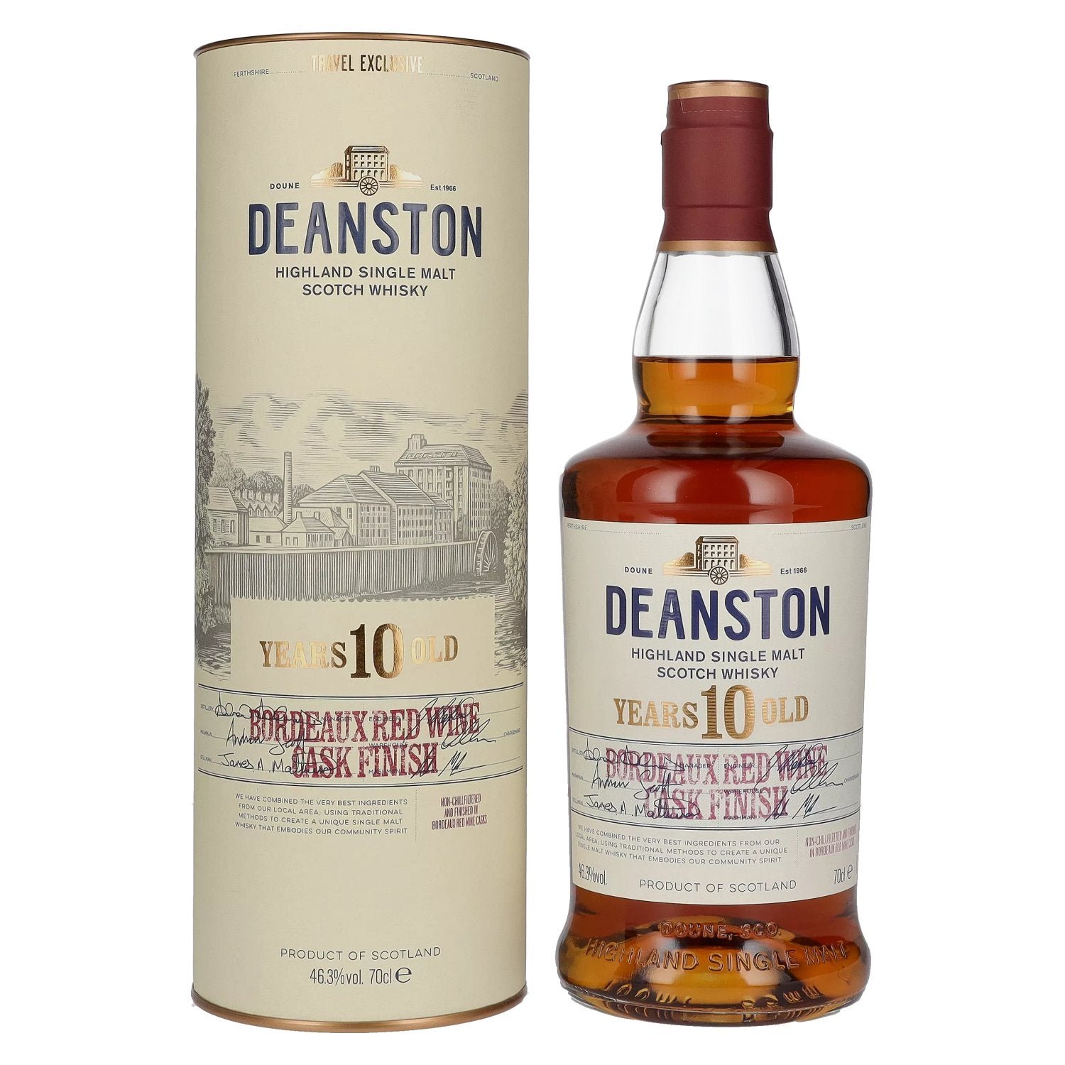 41a944e0473e74dc106b4634aceb1b29c69eaab79581fc204e32da1a793dc183.jpg Deanston 10 Years Old Highland Single Malt Bordeaux Red Wine Cask Finish 46,3% Vol. 0,7l in gift box - Image 1