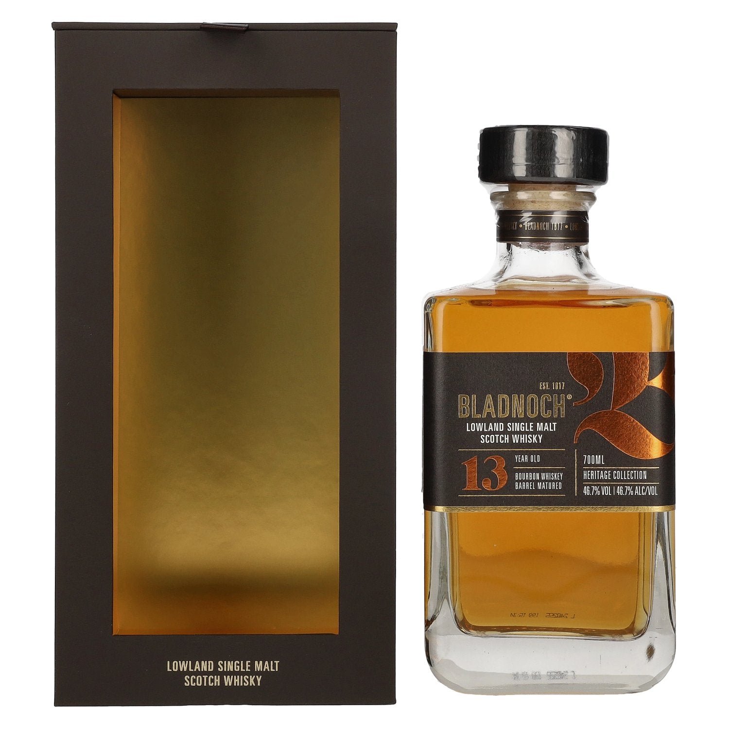 4280828c5116ea15c956474ece0e7fdf64a9cb2b5db4cf393a4110cdee0c557a.jpg Bladnoch 13 Years Old Lowland Single Malt Bourbon Cask 46,7% Vol. 0,7l in gift box - Image 1