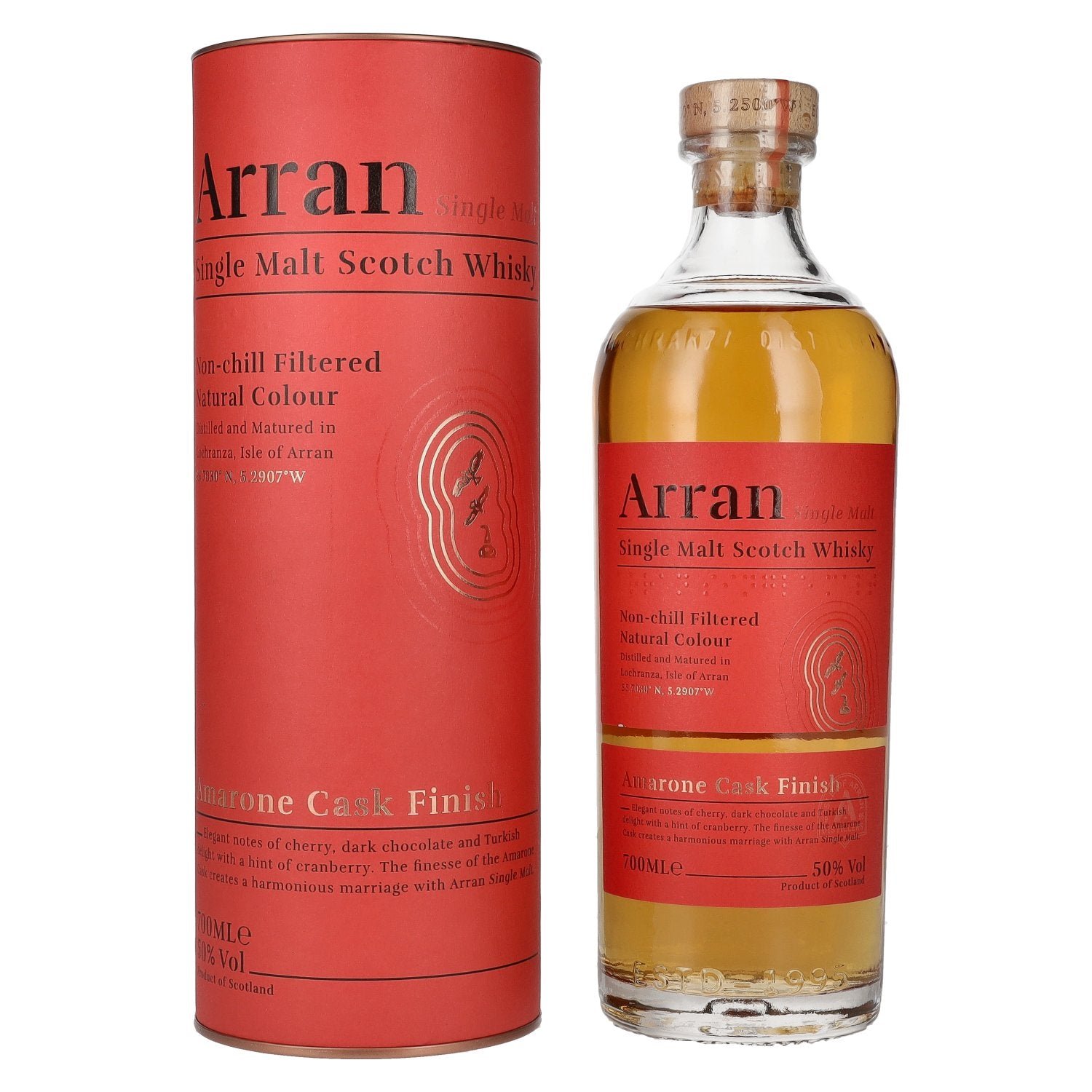 4ee643de1a50b9e0eb5202e6f82a03ab52d4be6ab6c08e3f05c08f1a0026f1c9.jpg Arran Single Malt Scotch AMARONE CASK FINISH 50% Vol. 0,7l in gift box - Image 1