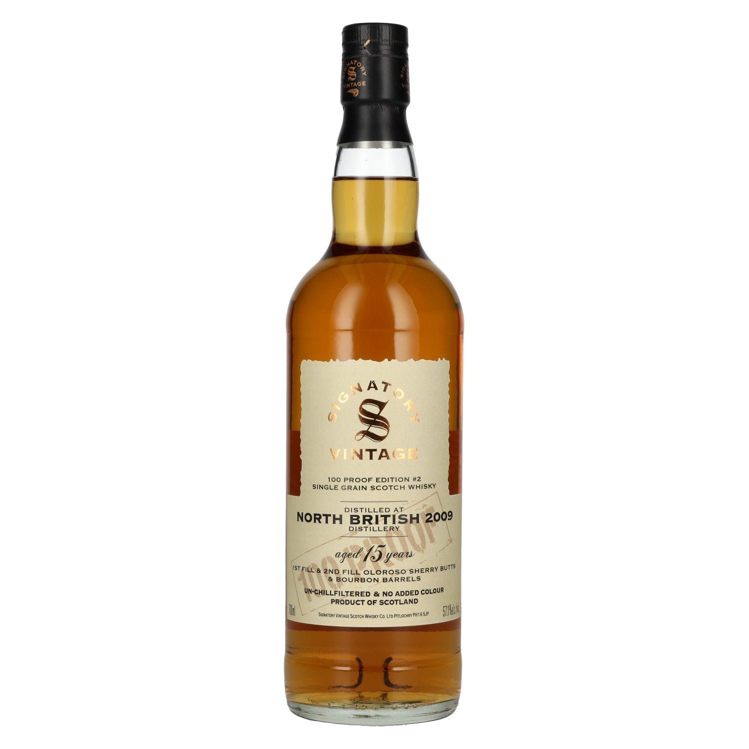 5742fd2d01126fff70c0bbe0138d5e5d927fb704ca2b7c92e2178373a4a5f814.jpg Signatory Vintage 100 Proof Edition NORTH BRITISH 15 Years Old Single Grain #2 2009 57,1% Vol. 0,7l - Image 1