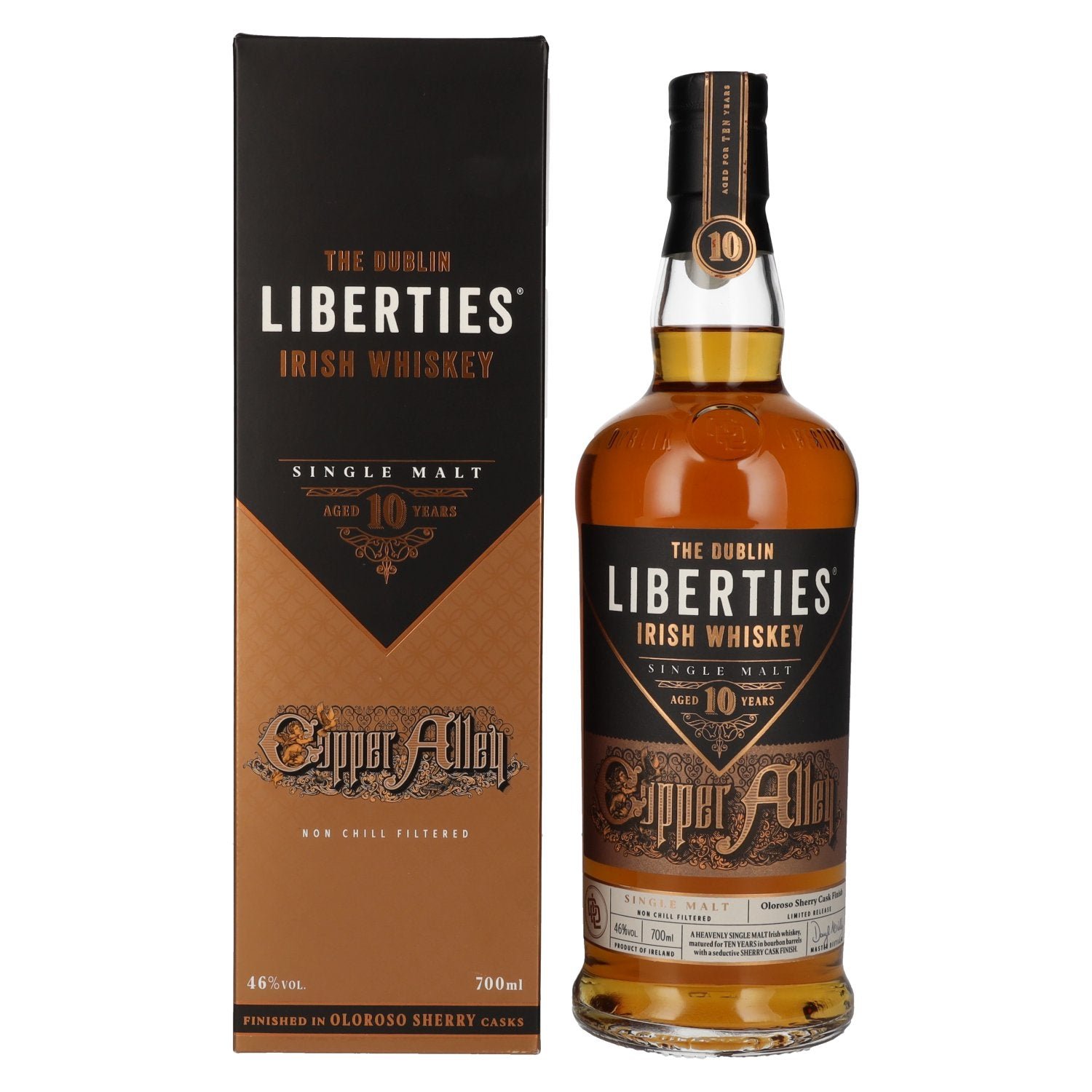 5a010e3f7a8bfc5102e074c8c3b34522b72b6f5cd706d1e2c5bc934d4ac28349.jpg The Dublin Liberties Copper Alley 10 Years Old Oloroso Sherry Cask Finish 46% Vol. 0,7l in gift box - Image 1