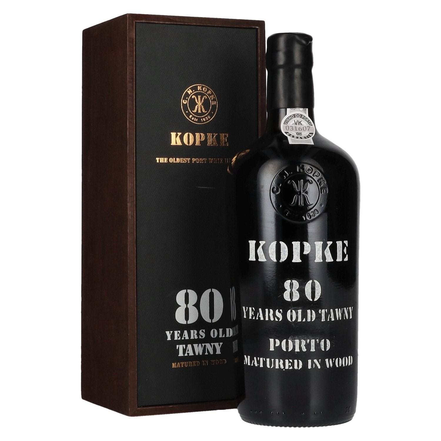 5bcdf9ecfb6323a1c23218850bff3109e628ff320739375736299826814a4d66-1.jpg Kopke 80 Years Old TAWNY Porto 20% Vol. 0,75l in wooden box - Image 1