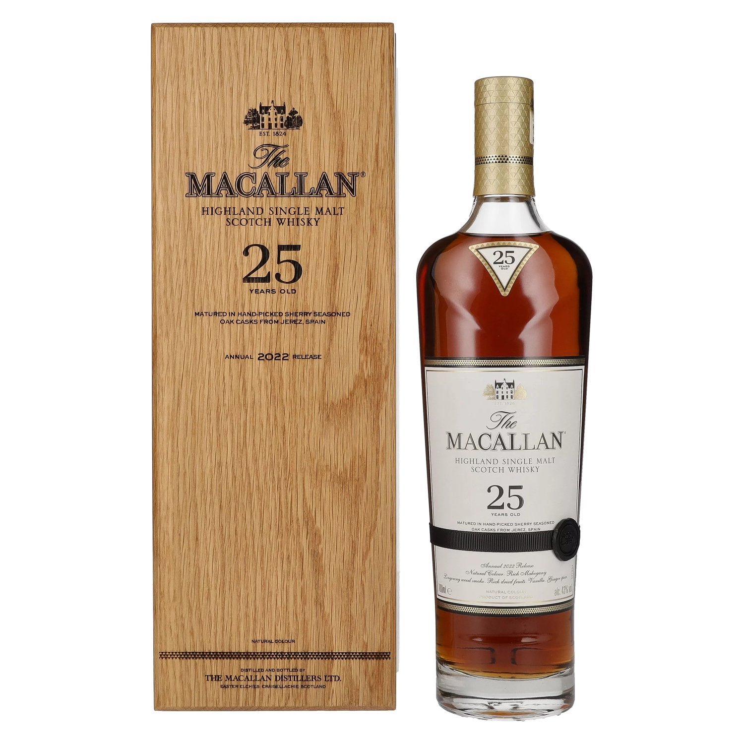 6320a2a7c95755c4c45fe8ffd9df39655a05a2c842c20815fb272ba6e7d12e07.jpg The Macallan 25 Years Old SHERRY OAK 2022 43% Vol. 0,7l in wooden box - Image 1