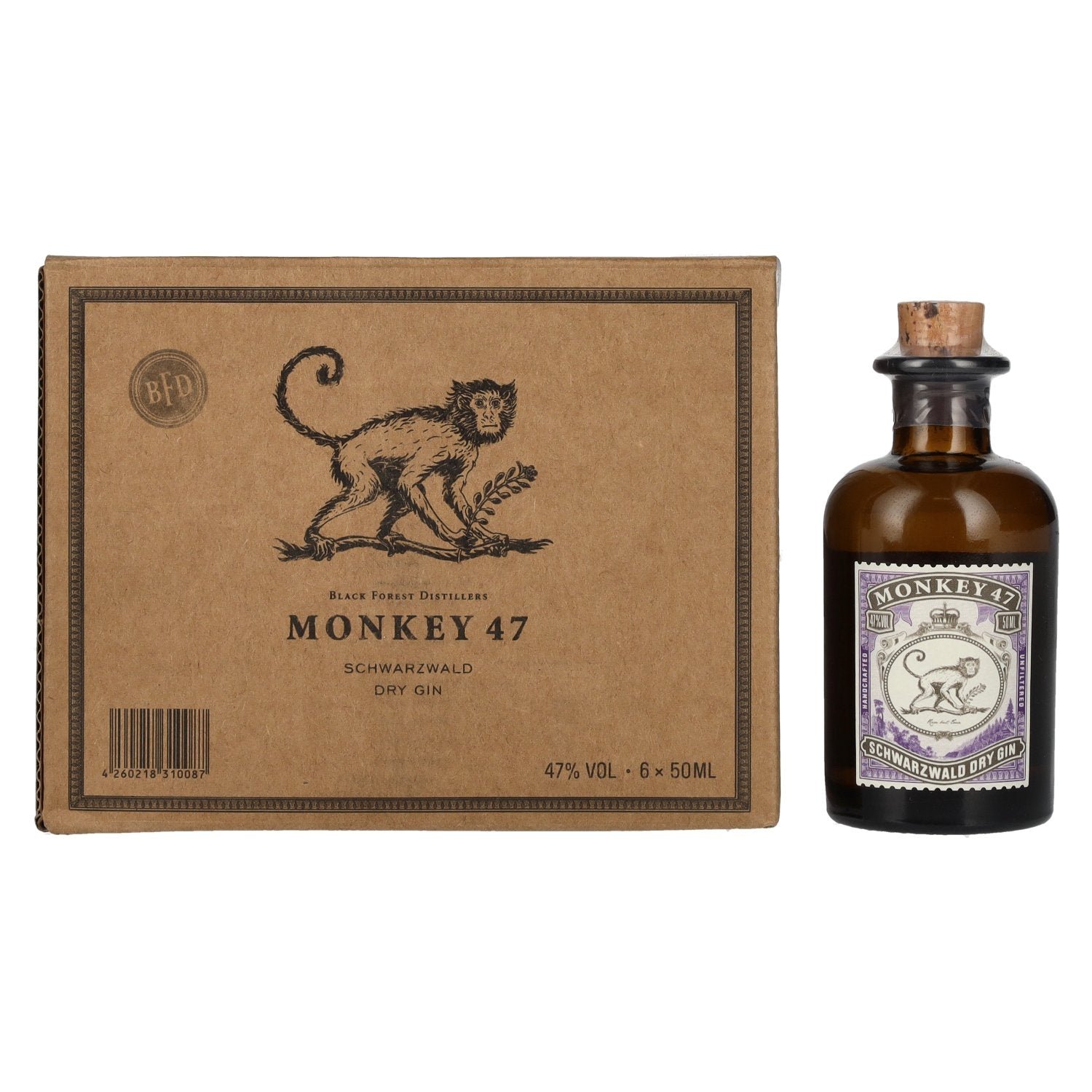 6425212ddc1c73a69a5b579443170eb7375a681d9ca9a55fa60213241b9fc7cc.jpg Monkey 47 Black Forest Dry Gin 47% Vol. 6x0,05l - Image 1