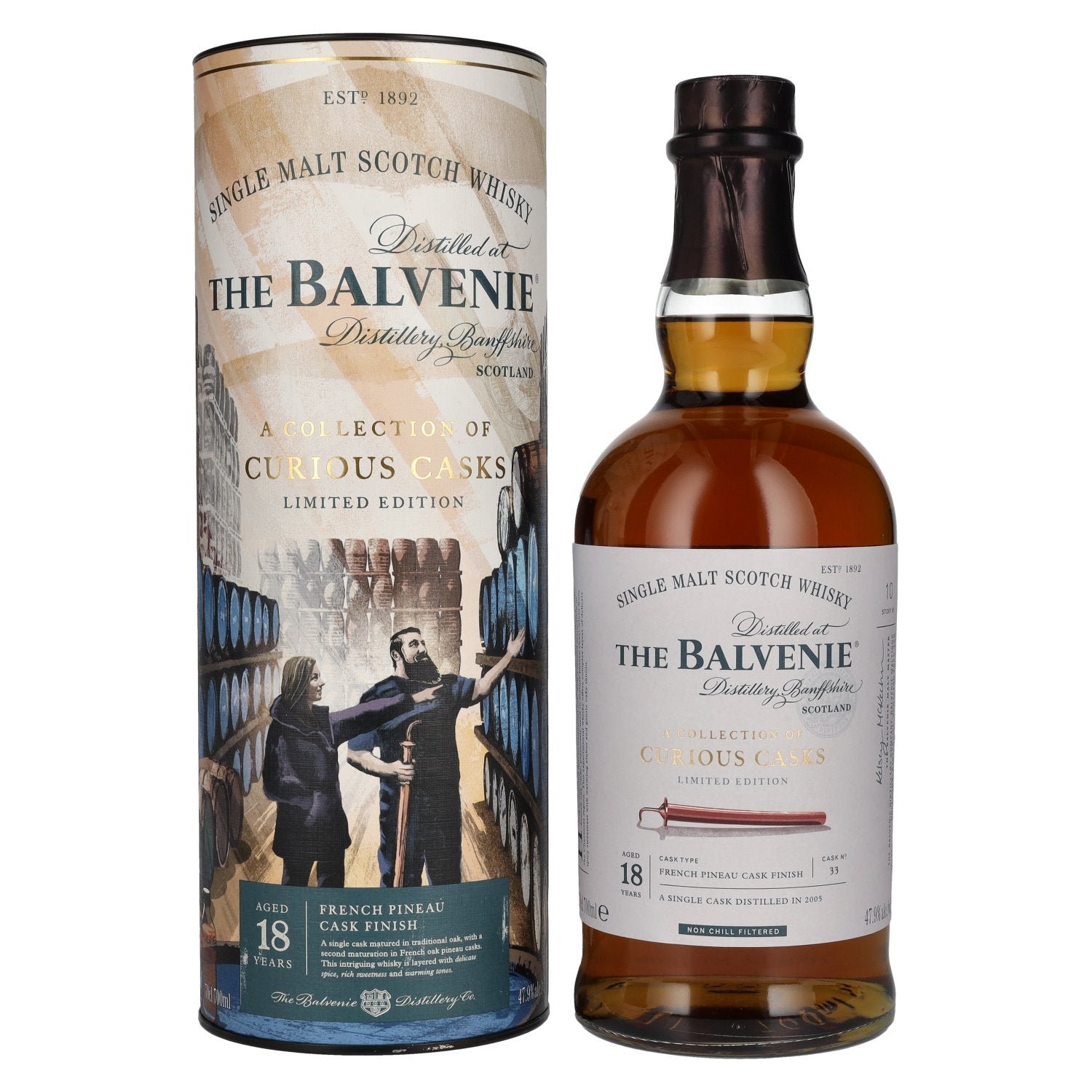 64e72885ee6249da240ea884320f232f4a1beafe63cdd6b9302177c4e9ab04e4.jpg The Balvenie 18 Years Old A Collection of Curious Casks FRENCH PINEAU CASK FINISH 47,9% Vol. 0,7l in gift box - Image 1