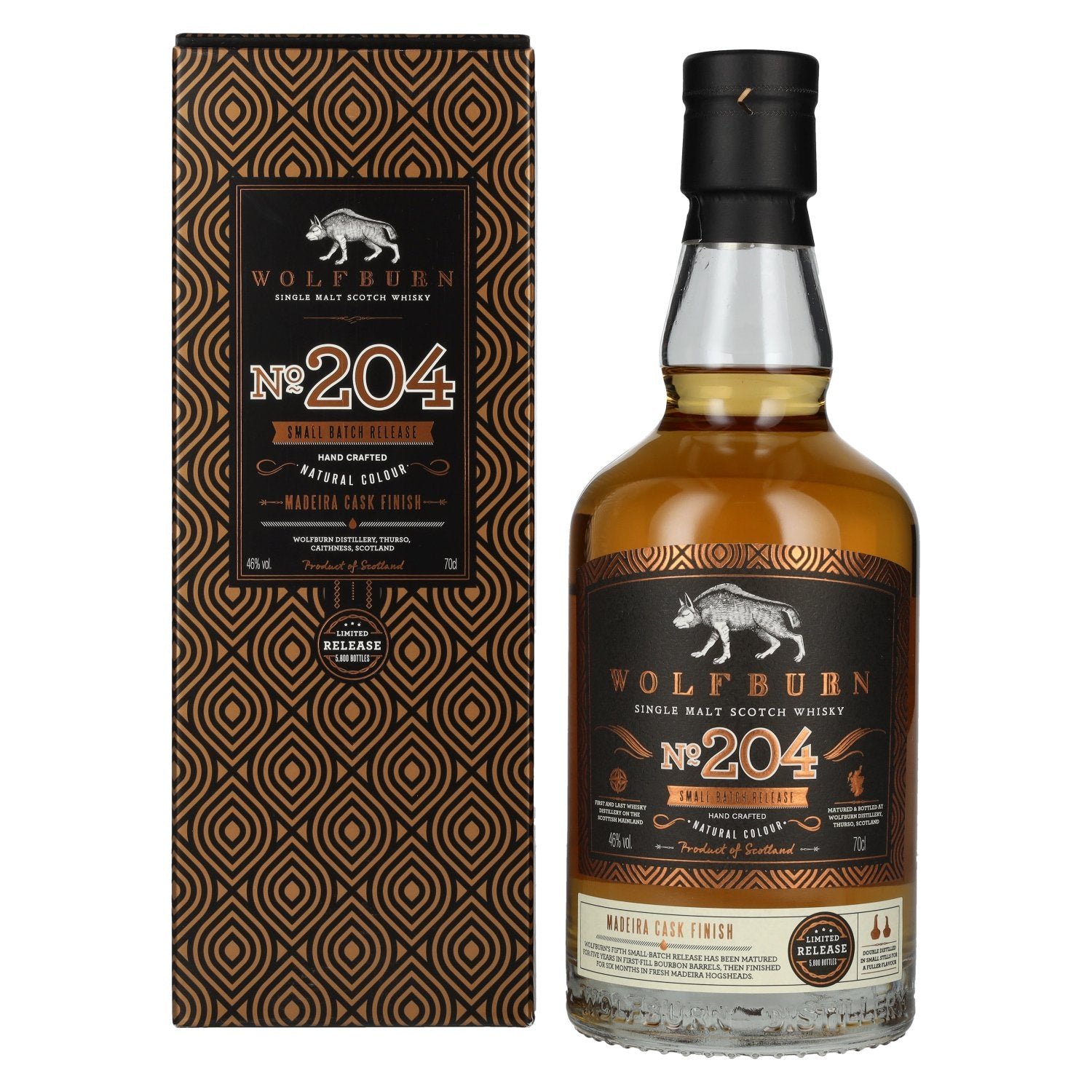 696612982406f0a57b9375811c32f416ac4698f057749302b7bdd2e6f4fc53e3.jpg Wolfburn N°204 Single Malt Scotch Whisky Small Batch Release 46% Vol. 0,7l in gift box - Image 1
