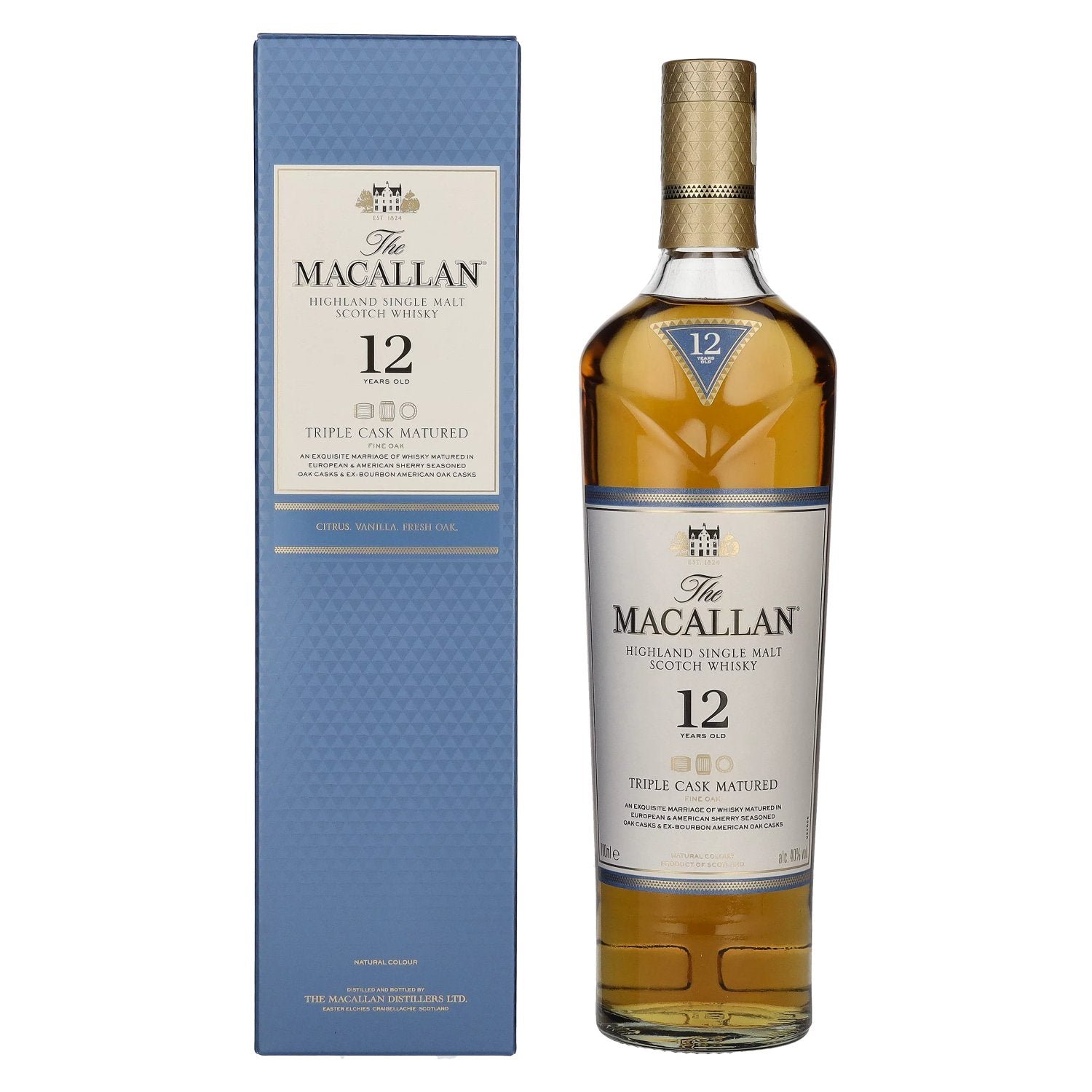6cc6eb3727e67730cb8ae7b0cc4ff958634d1b0fb1cebca16d6e722d7bec2ad0.jpg The Macallan 12 Years Old TRIPLE CASK MATURED 40% Vol. 0,7l in gift box - Image 1