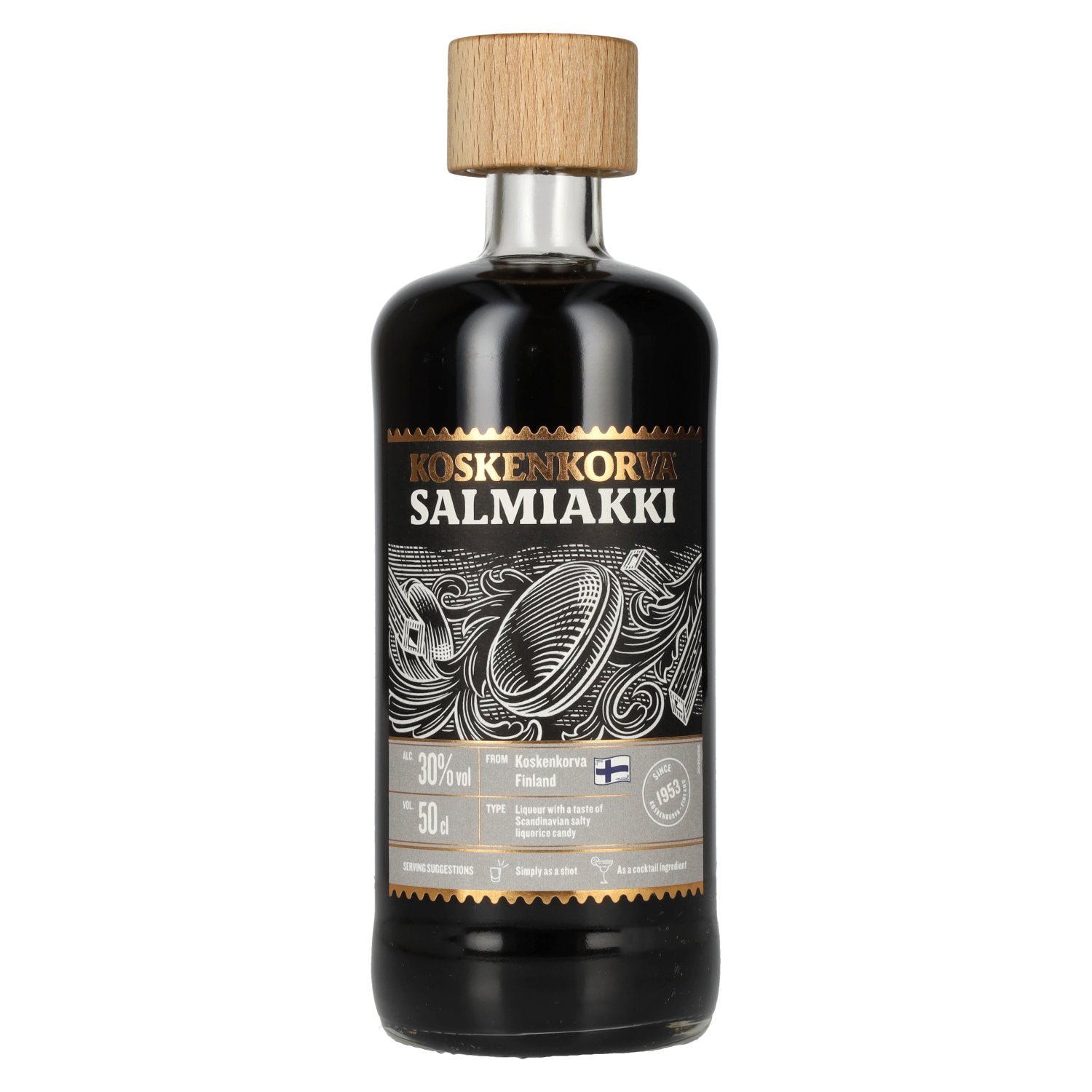 70da728a2a24bfe40fce5311c5331b97f858c21301daf36945b20798bedad440.jpg Koskenkorva SALMIAKKI Liquorice 30% ABV 0.5l - Image 1