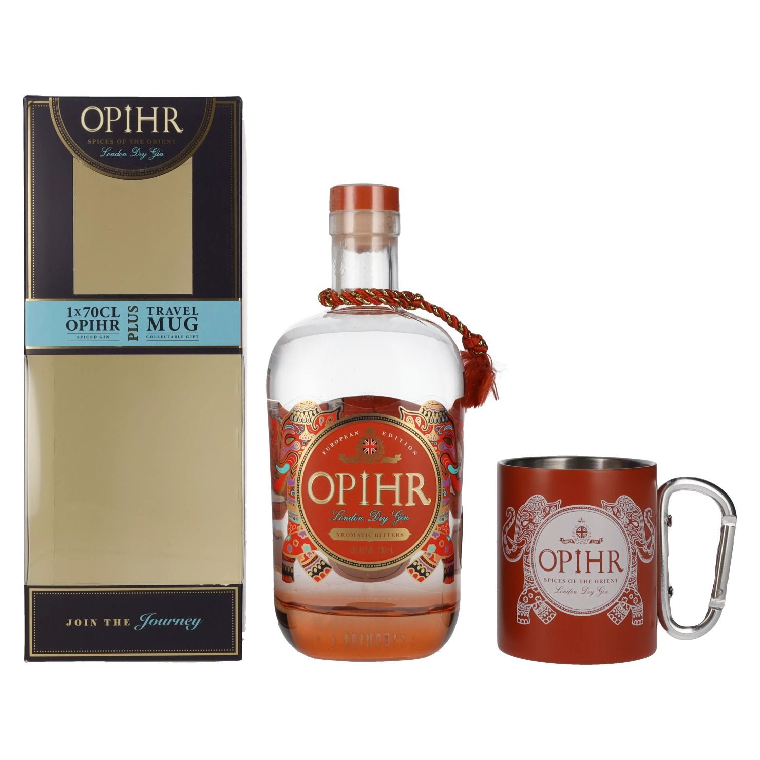 72e839fb2921559fd39b6a5f4e52938229b4d3986bacc9610db74cccd409f28e.jpg Opihr London Dry Gin EUROPEAN EDITION 43% Vol. 0.7l in gift box with travel mug - Image 1