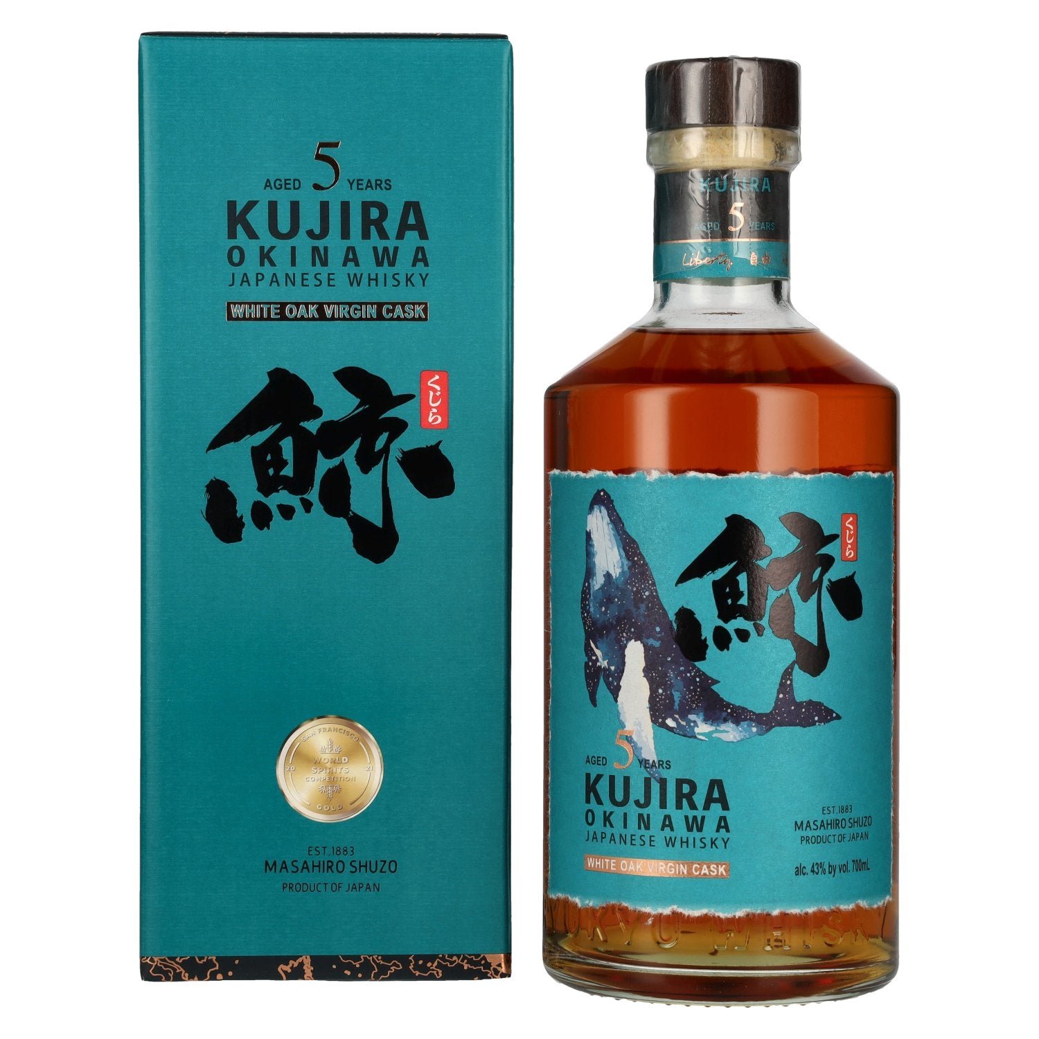 7496286b02a2f49eef4fae58c615b403e6be76791d33ac0eb0be84886dc29c4a.jpg Kujira Okinawa 5 Years Old WHITE OAK VIRGIN CASK Whisky 43% ABV 0.7l in a gift box - Image 1