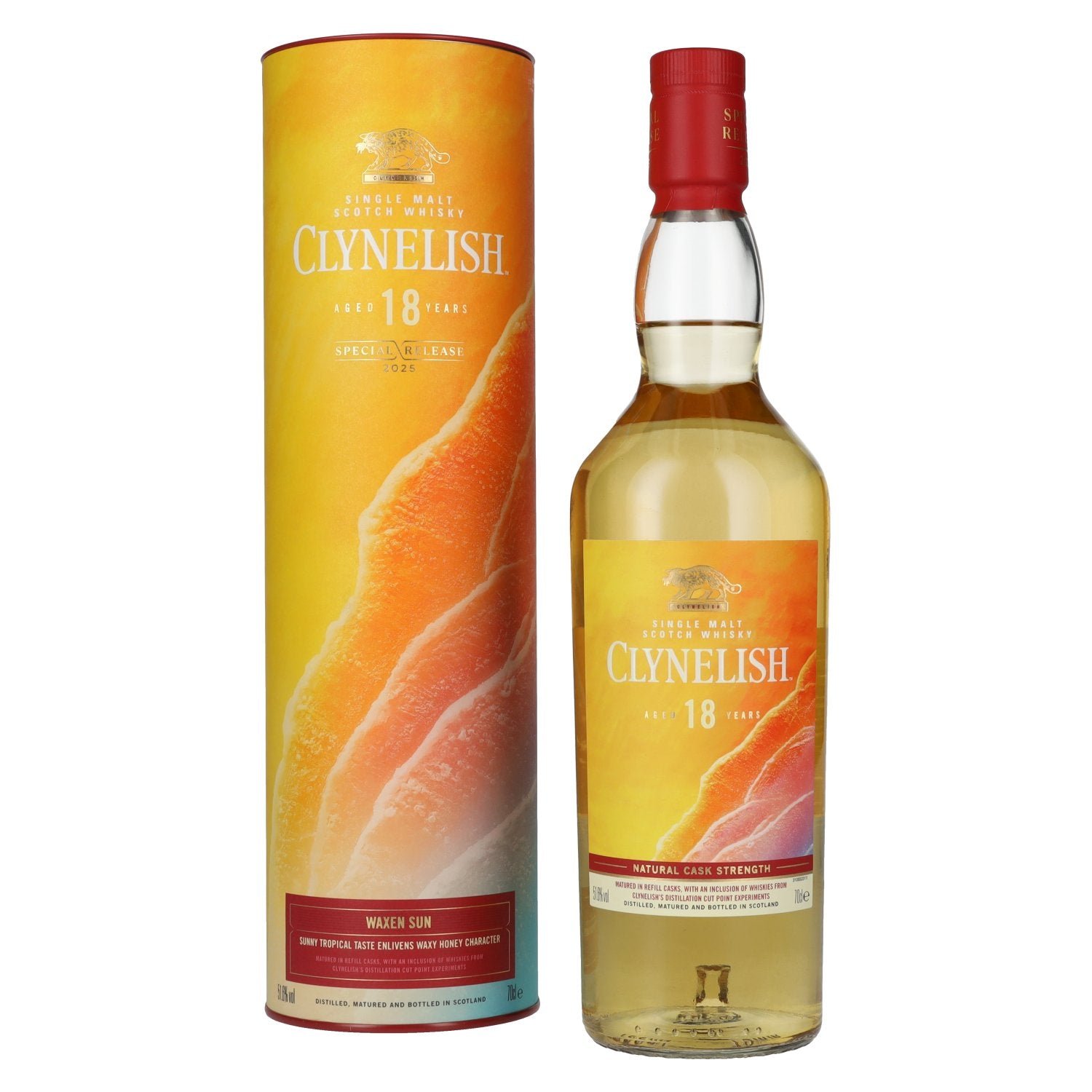 75efce28b80eadd97f1fdc8772eb83b1694e97fb1b57a0d04048dcee5ea316b4.jpg Clynelish 18 Years Old WAXEN SUN Single Malt Special Release 2025 51,6% Vol. 0,7l in gift box - Image 1