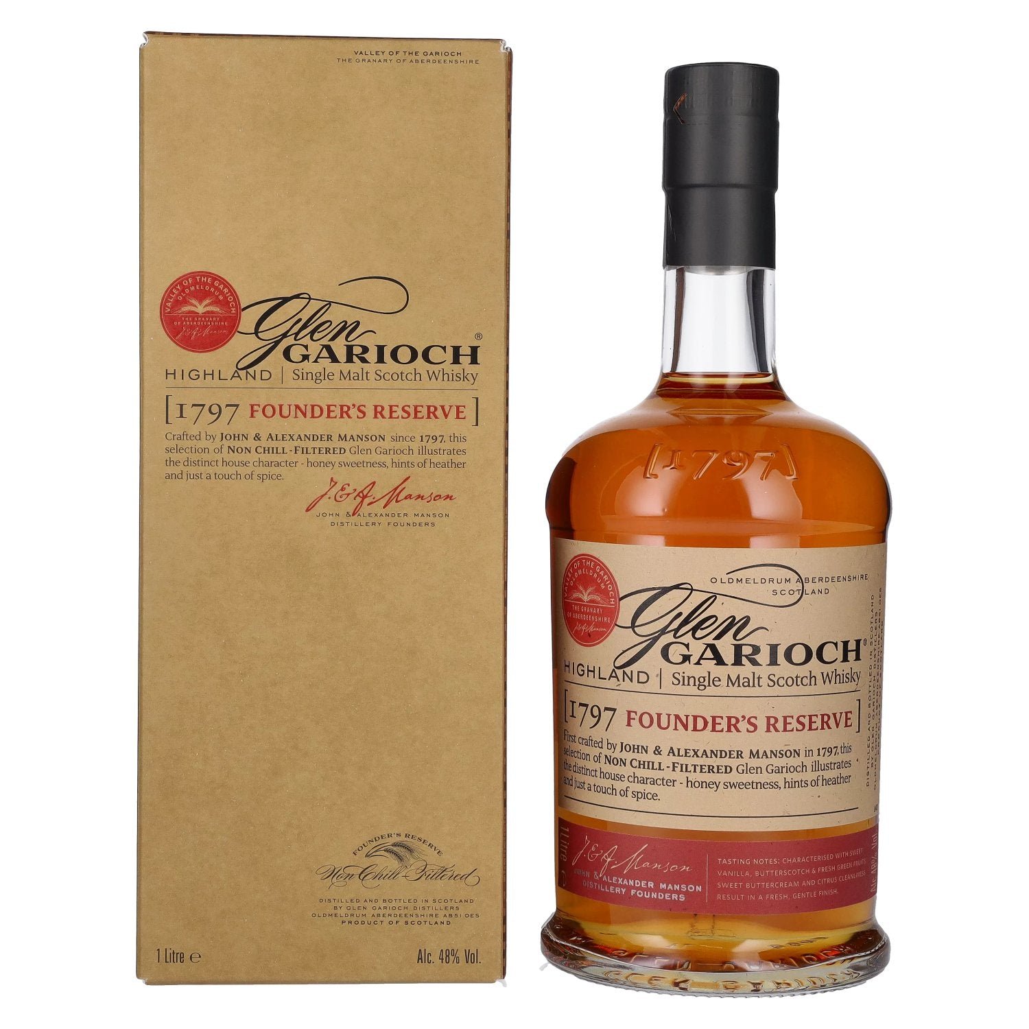 7804e3f29259a87d324f09e9febc238d7425c94afc300d3880462663dcd85b93.jpg Glen Garioch 1797 FOUNDER'S RESERVE Highland Single Malt 48% Vol. 1l in gift box - Image 1