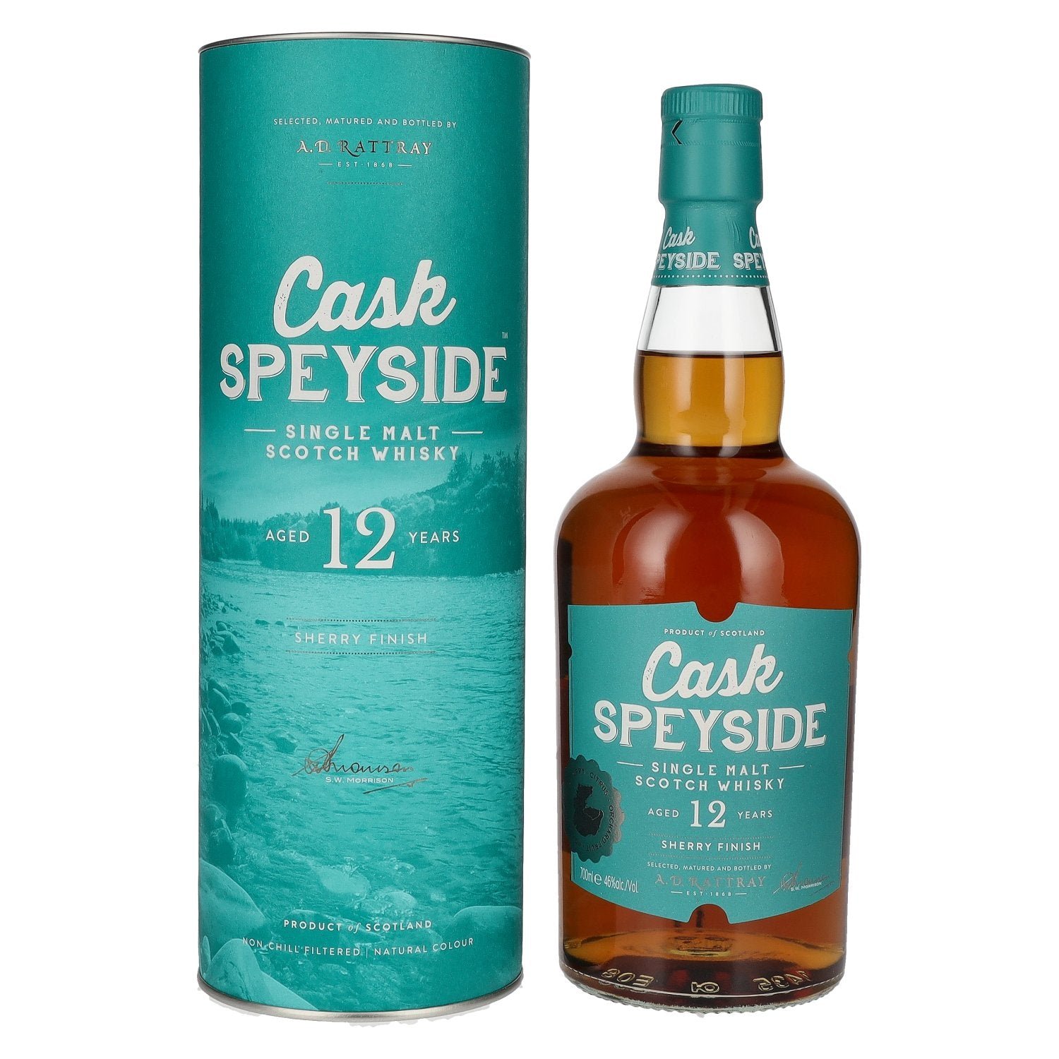 7bc194130c4e4190ace3e63e6d82fb1e2a34e5563bdf5db56e1f5282e9d0e5f3.jpg A.D. Rattray Cask SPEYSIDE 12 Years Old Single Malt SHERRY FINISH 46% Vol. 0,7l in gift box - Image 1