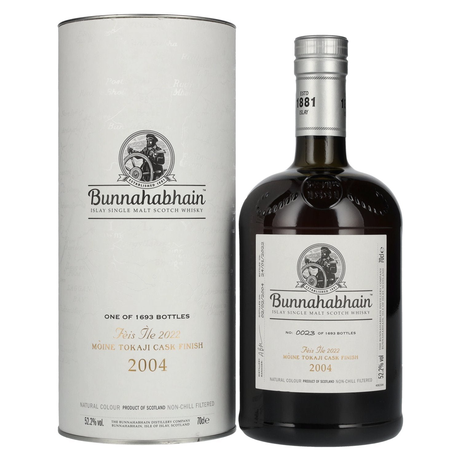7ded1471f398eab24a65358261111fbd60c23405a18694d775605f7effed7e33.jpg Bunnahabhain MÒINE TOKAJI CASK FINISH Limited Release Fèis Ìle 2022 52,2% Vol. 0,7l in gift box - Image 1