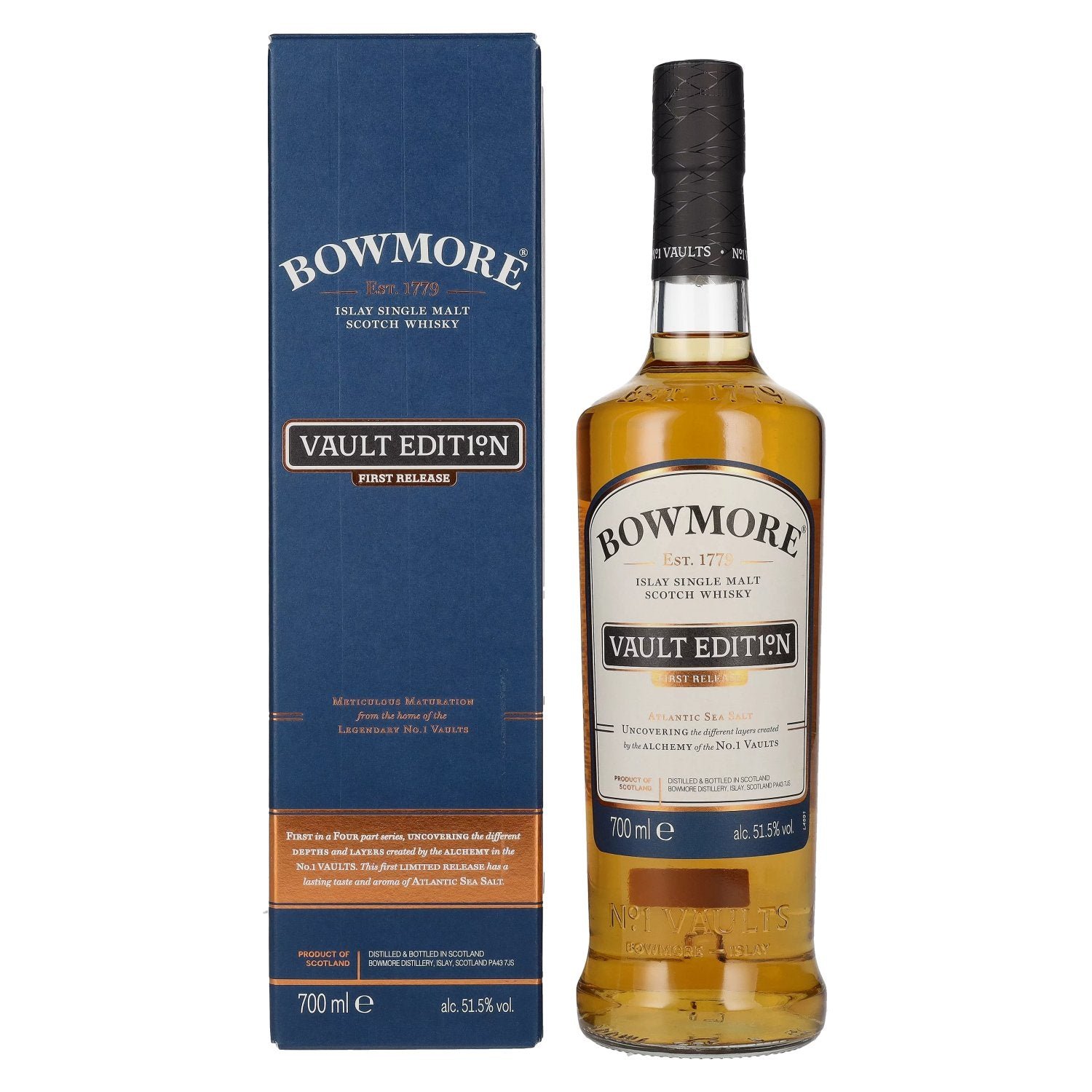 8358d6b24cf8853778c553cc175d6cb9579ac4a4f99101ecbb06bf4f8eba06be.jpg Bowmore VAULT EDITION Atlantic Sea Salt FIRST RELEASE 51,5% Vol. 0,7l in gift box - Image 1