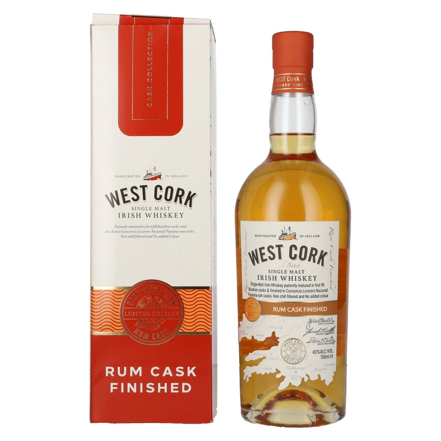 83b69266406938cd2d0b1d777963f7445c1c8383131178342629bb9f27f2d7c2.jpg West Cork Irish Whiskey Rum Cask Finished 43% Vol. 0,7l in gift box - Image 1
