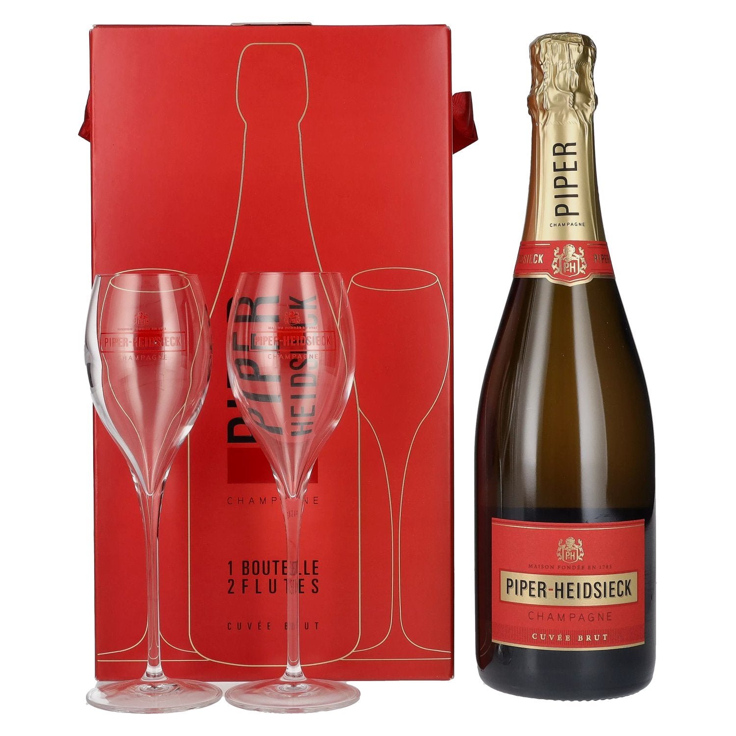 84a39ea1b394a10f62a868763e777b9f159572402e7c5834231e5ba0aa372f3f.jpg Piper-Heidsieck Champagne CUVÉE BRUT 12% vol. 0.75l in gift box with 2 glasses - Image 1