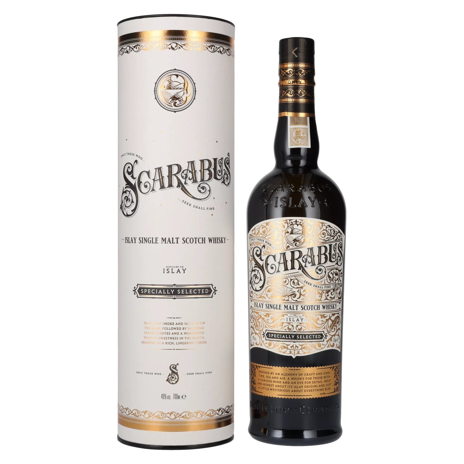 852aafc7c8f936b3c08c09e9d7d557993e704d0597d069684aa1fa86e3f4a044.jpg Hunter Laing SCARABUS Islay Single Malt Specially Selected 46% Vol. 0,7l in gift box - Image 1