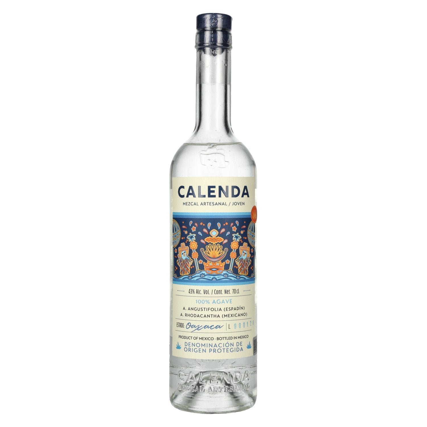 8558c7619ae7fa77d8603308bb6a6be03e1aaf8643e0feb1efc383cfc8a6414d.jpg Mezcal Calenda 100% Agave DOP 43% Vol. 0,7l - Image 1