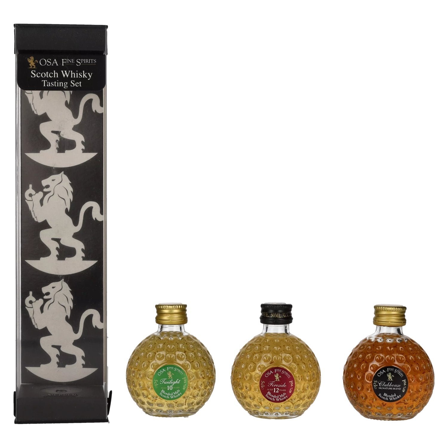8b335c07b8d4a160770a4fd5877e4acbe5665bebaa2868e3a7004e80e9356aaa.jpg OSA Fine Spirits Blended Bottles Tasting Set 40% Vol. 3x0,05l in gift box - Image 1