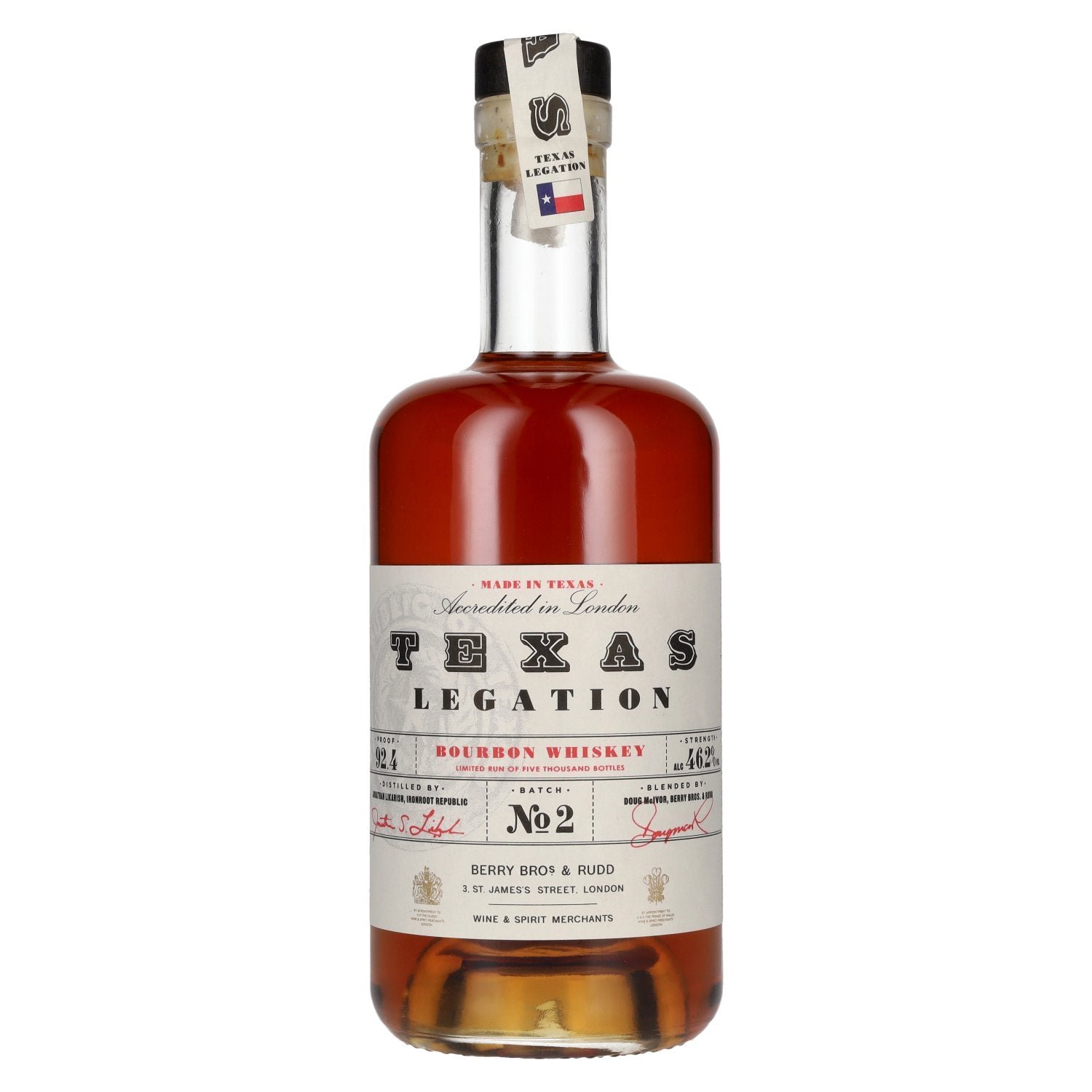 979bddb11e3ac556892d139ca73b2e71ae46b8c337a40fad885200f69aeefb78.jpg Texas Legation Bourbon Whiskey Batch 2 46,2% Vol. 0,7l - Image 1