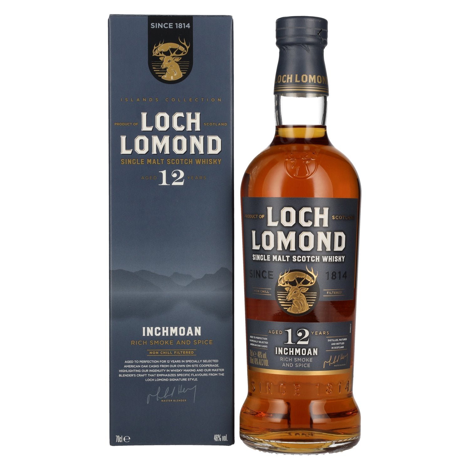 98b72e63f64ae893dc7632f9b09d193bf3564ffdf696f86c0907d9874e7f6731.jpg Loch Lomond Inchmoan 12 Years Old Single Malt Smoke & Spice 46% Vol. 0,7l in gift box - Image 1