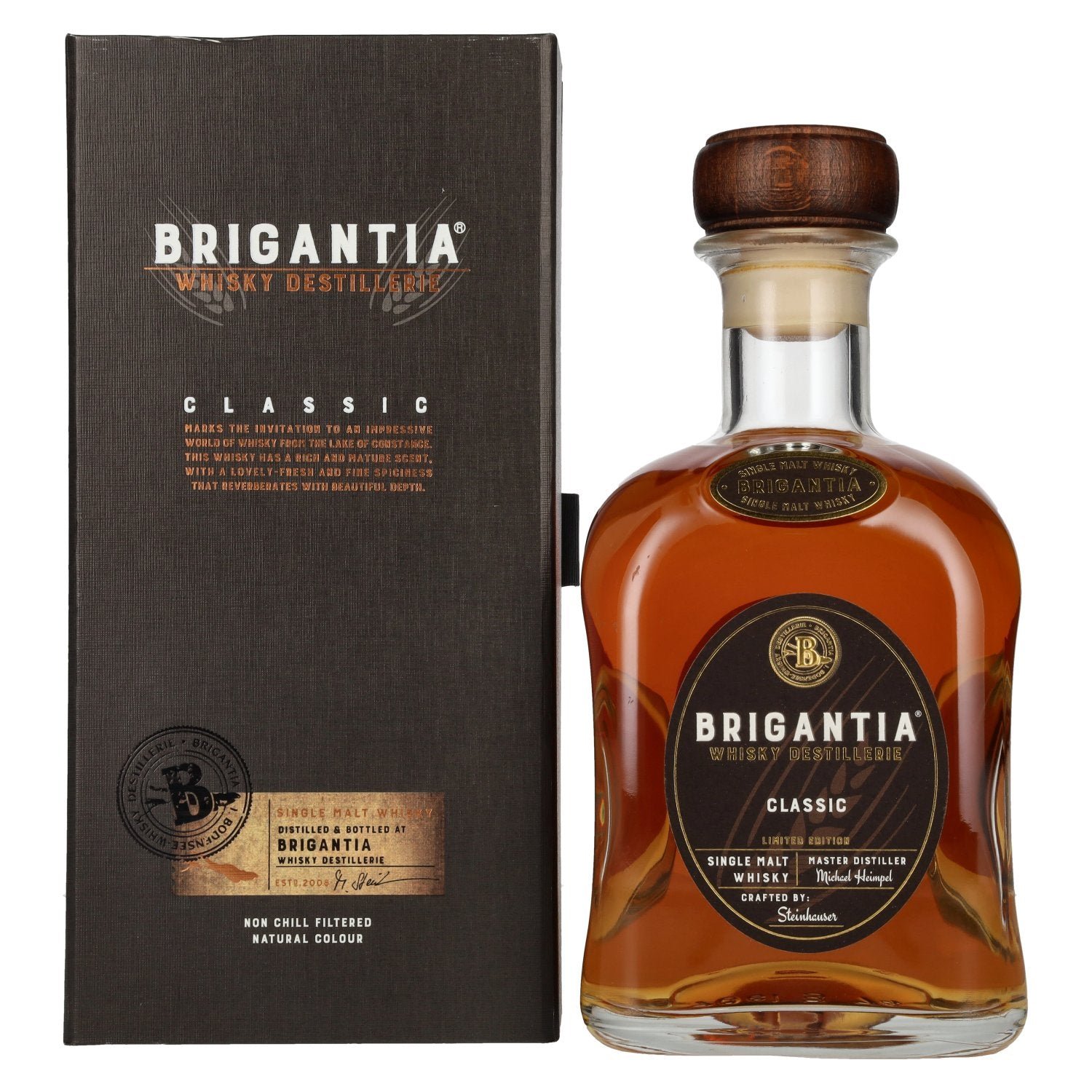 9b80d555b621a6a6b695e10d53cb59ca0f71582f951c9bfbab429970814a1661.jpg Steinhauser BRIGANTIA CLASSIC Single Malt Whisky Limited Edition 43% Vol. 0,7l in gift box - Image 1