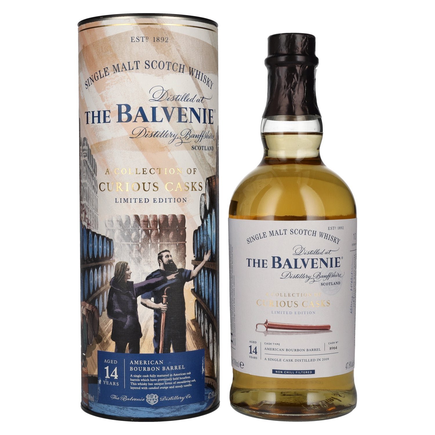 9d7a48105f5be931016081f35dd48b0f04c289c08af90ccb28f4fb9c9aacc117.jpg The Balvenie 14 Years Old A Collection of Curious Casks AMERICAN BOURBON BARREL 47,8% Vol. 0,7l in gift box - Image 1