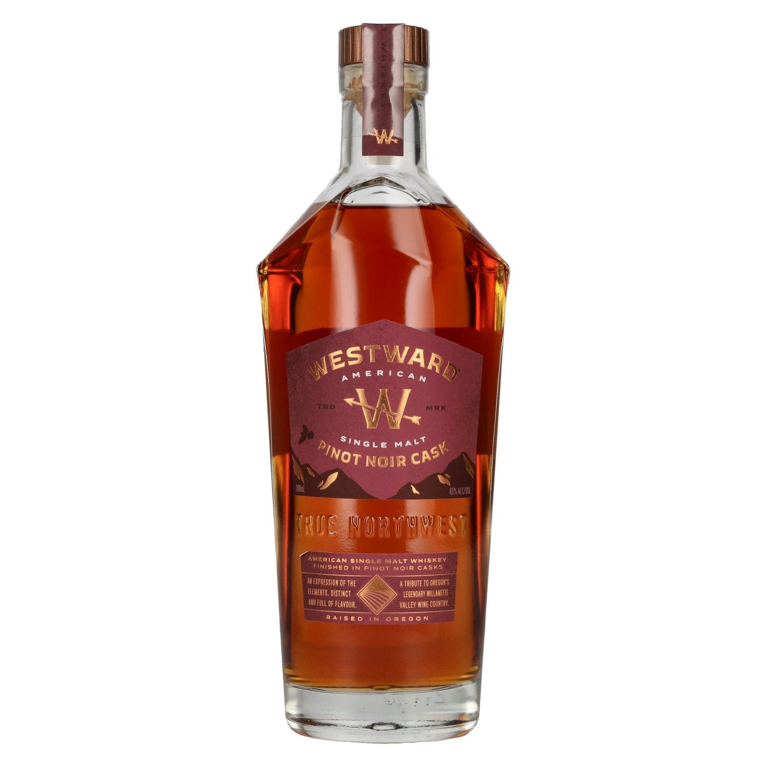 a0b35547c49496b35aef5f59884f935cd075515ea1bc7fc8d968a5975103f534.jpg Westward American Single Malt Whiskey Pinot Noir Cask 45% Vol. 0,7l - Image 1