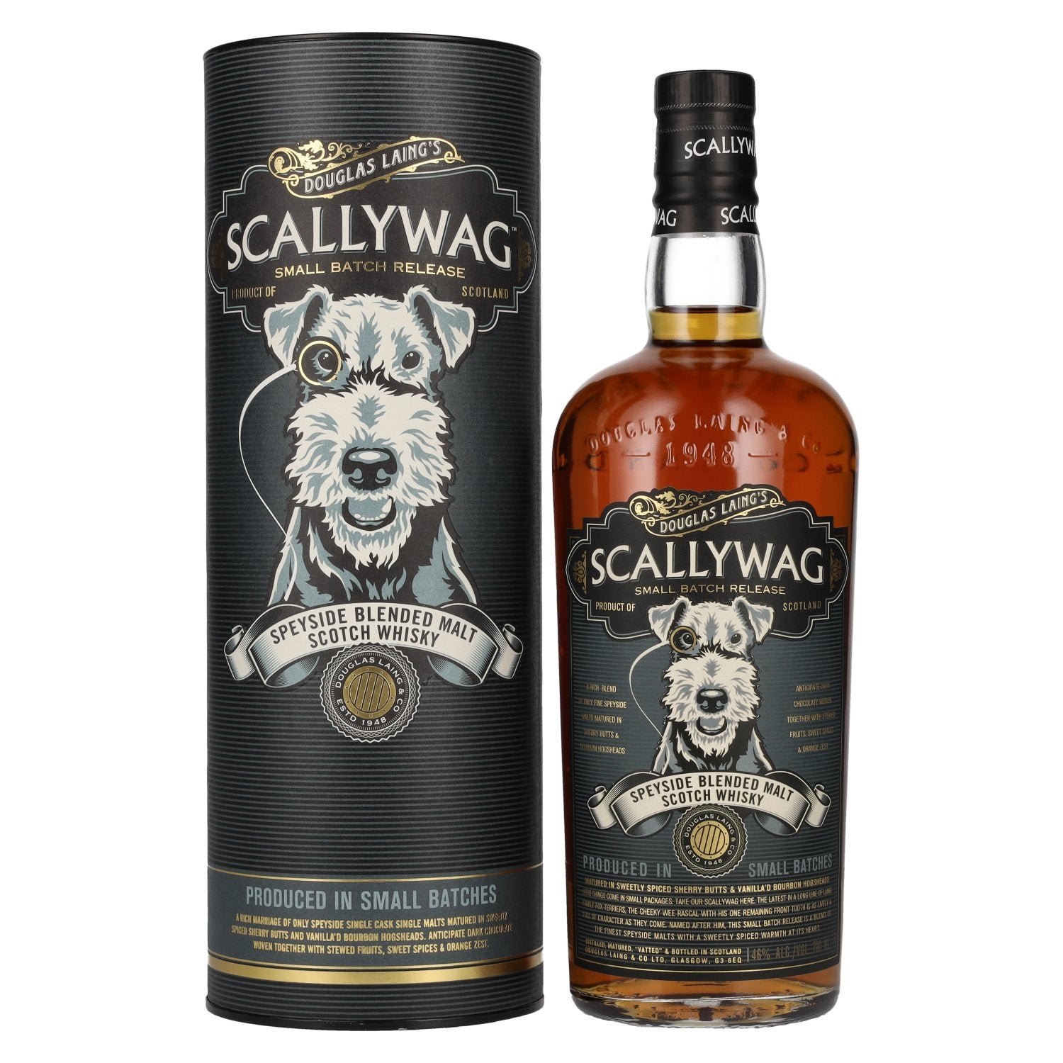 a228cd87a3e720d25c5e739b82ce146e547efddae4e93df30a35646e09ff28b1.jpg Douglas Laing SCALLYWAG Speyside Blended Malt 46% Vol. 0,7l in gift box - Image 1