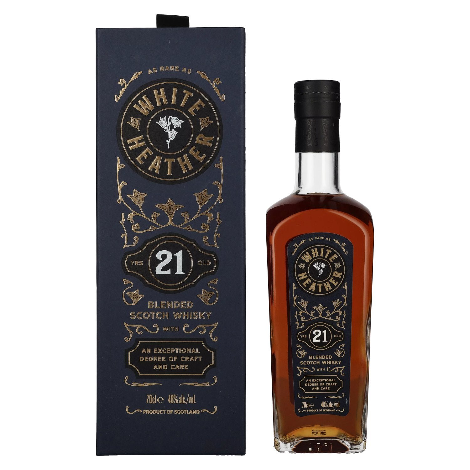 afb53685b7828f47392dbf6cc8e4173930be595e8283c4709eb454840cf45579.jpg White Heather 21 Years Old Blended Scotch Whisky 48% Vol. 0,7l in gift box - Image 1
