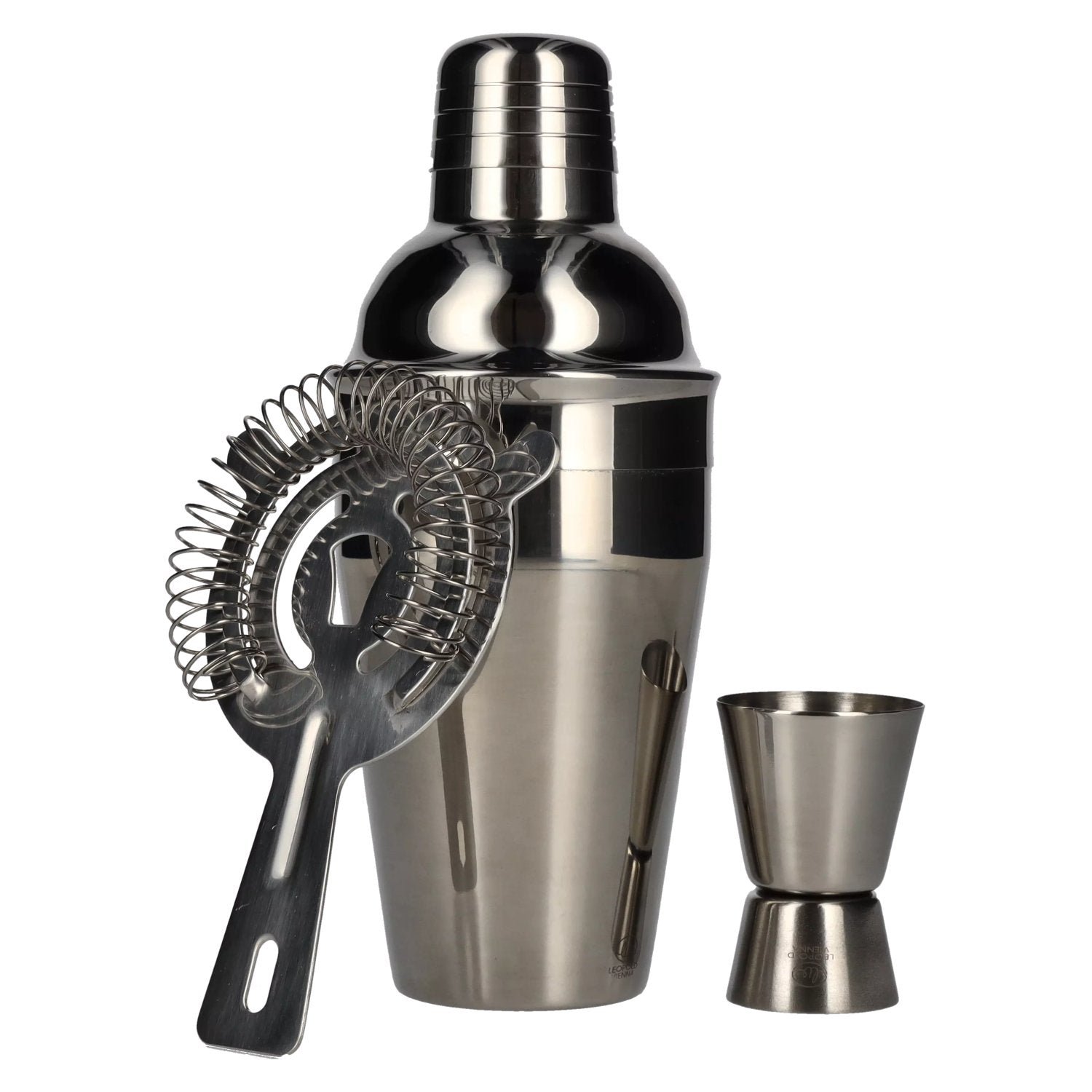 b147d18443f1a21afe53b34fb37f4024e5f3404c43b59d4ead90f189d35e6625.jpg Start Leopold bar set (shaker, measuring cup, bar strainer) - Image 1