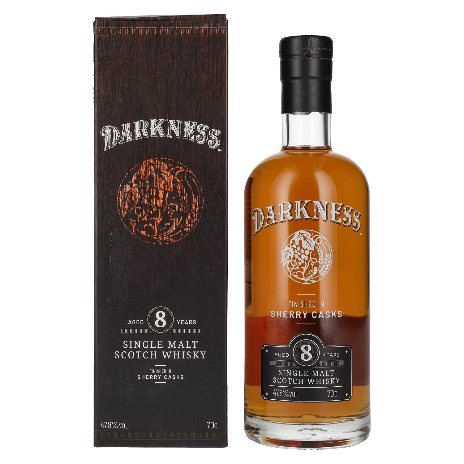 b7be9845af472685ad843308fa4dd5482da2843717a832299dd4e73799d9c239.jpg Darkness! 8 Years Old Single Malt Scotch Whisky SHERRY CASKS 47,8% Vol. 0,7l in gift box - Image 1
