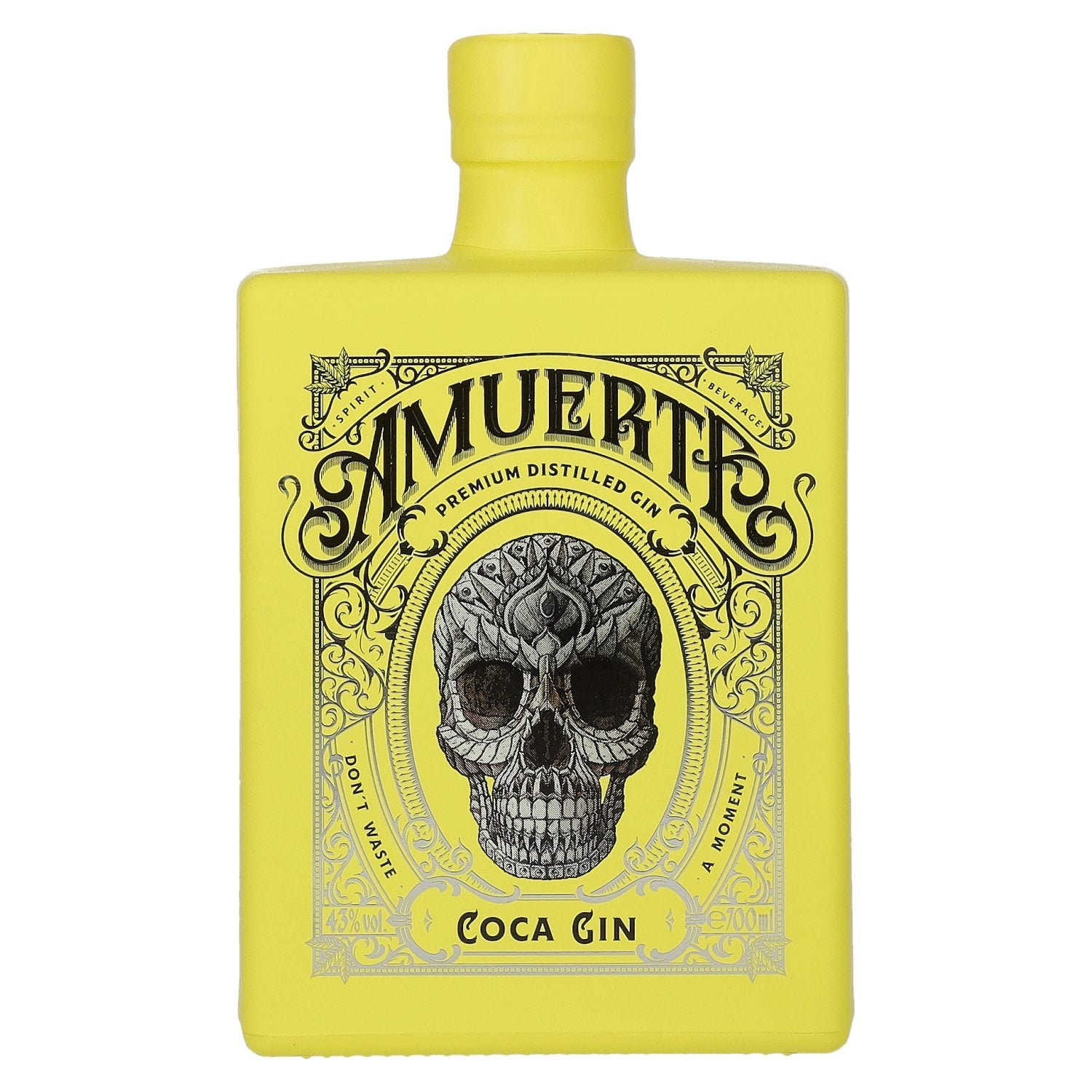 b952772812a4d1799763917808315876ad2f8d9227328e3e0d3346594a8ba8ec.jpg Amuerte COCA GIN - Yellow Edition 43% Vol. 0,7l - Image 1
