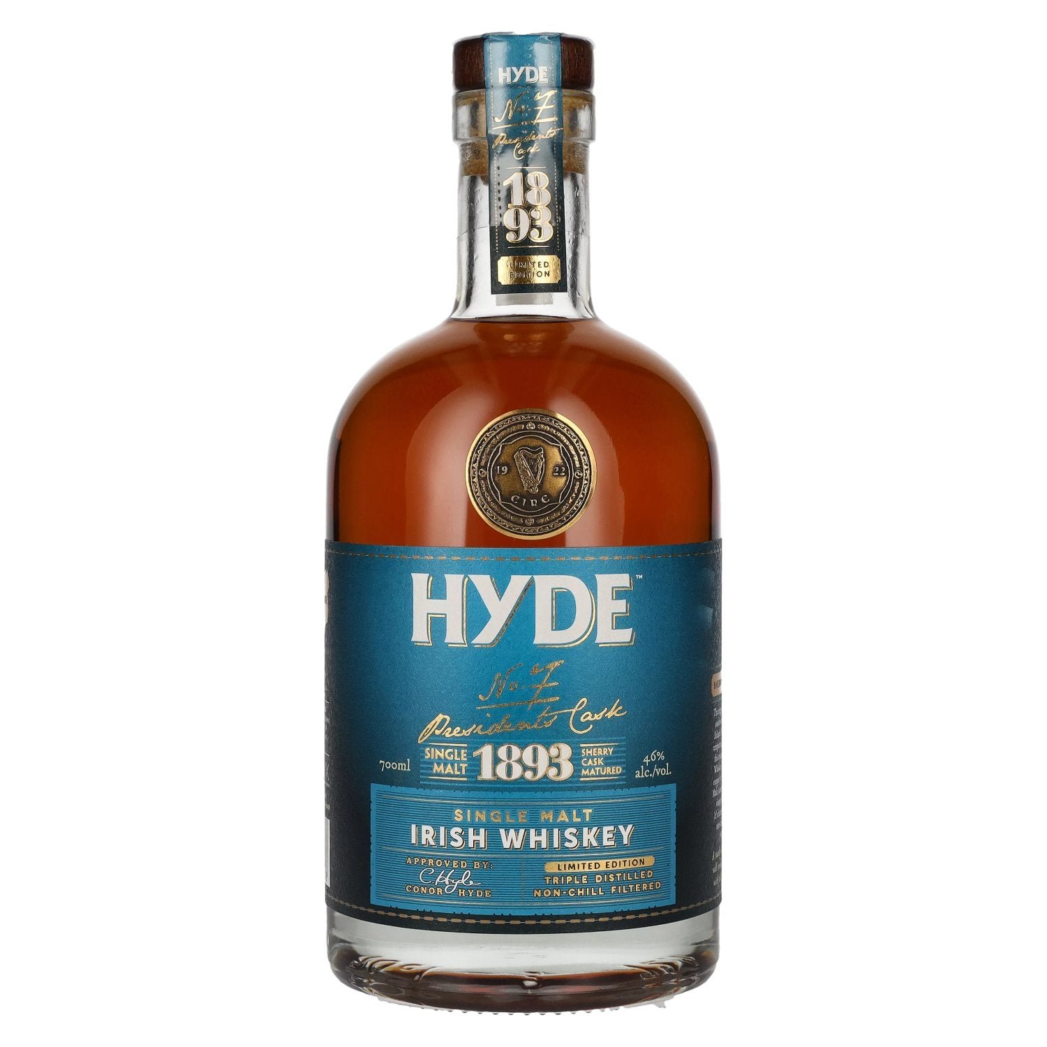 bcf7ad3532d574dd83eade6692d26a0aab5d4bcaf19fddb044986b9b91926b3e.jpg Hyde No.7 PRESIDENT'S CASK 1893 Single Malt Irish Whiskey 46% Vol. 0,7l - Image 1